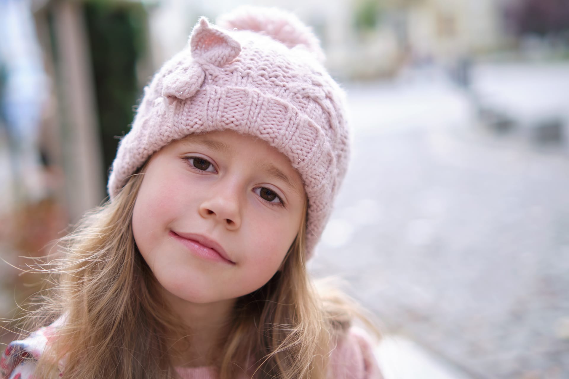 Portrait cute little child girl pink hat image