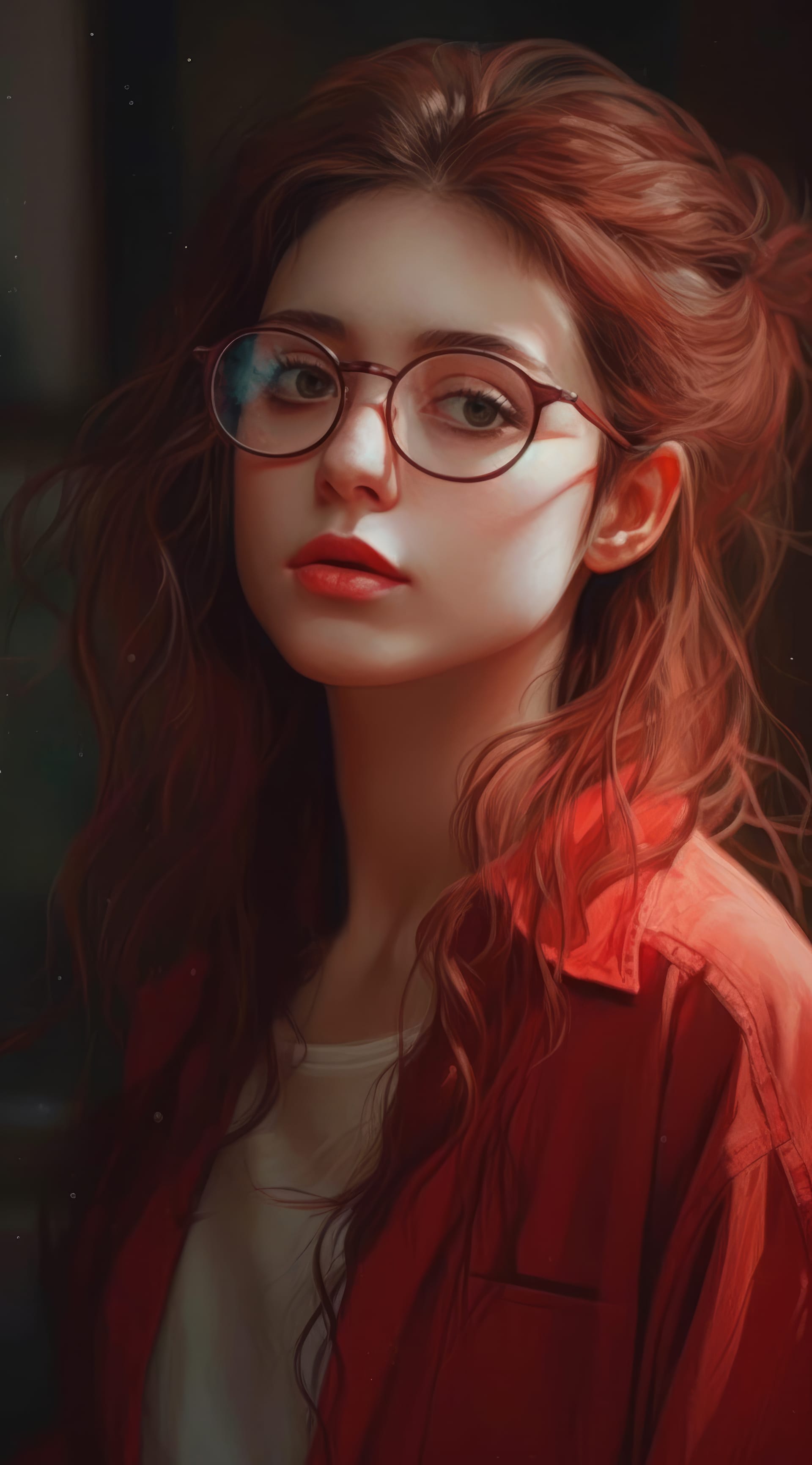 Girl with glasses red shirt free profile picture