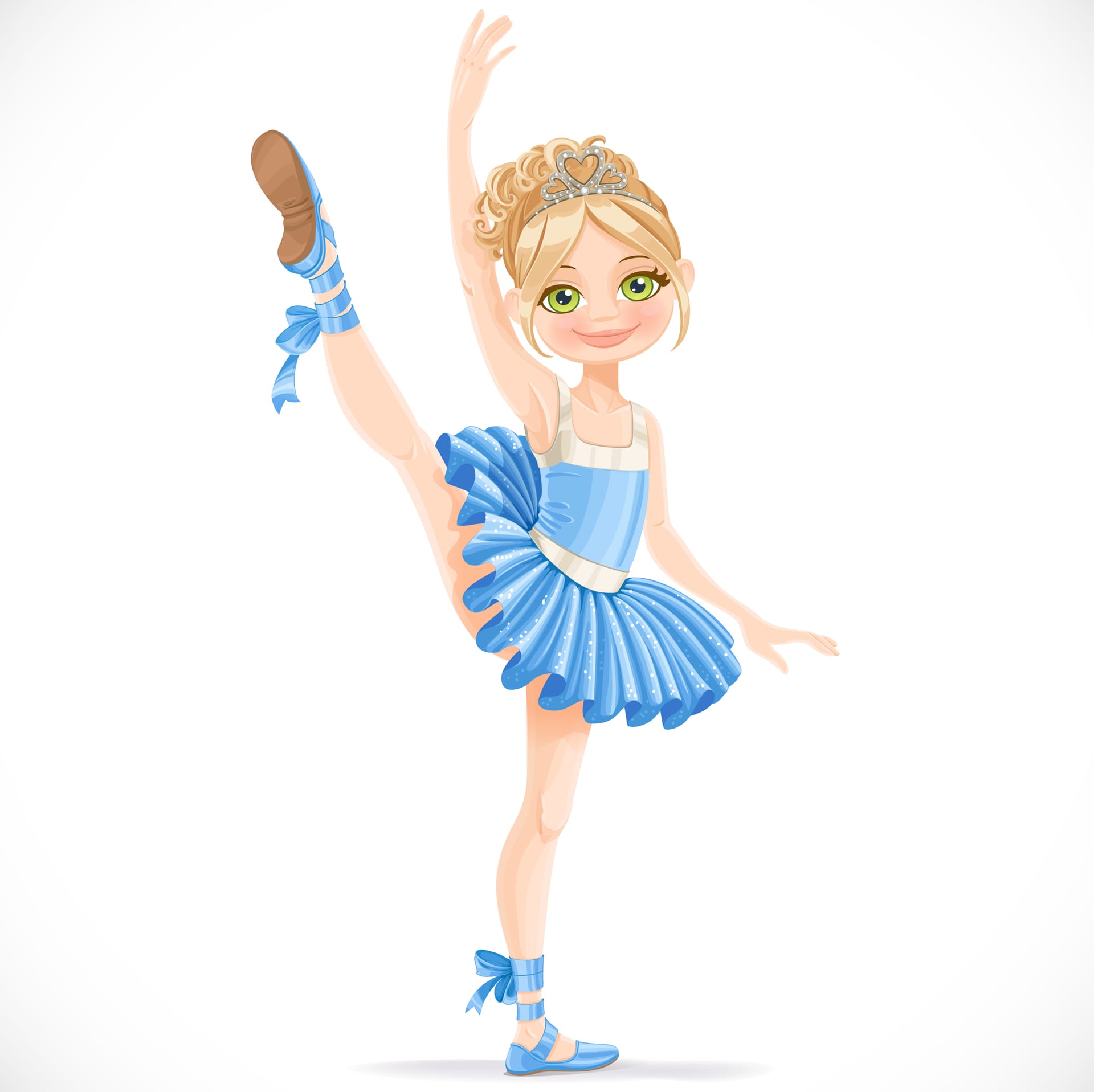 Blond ballerina girl dancing blue dress