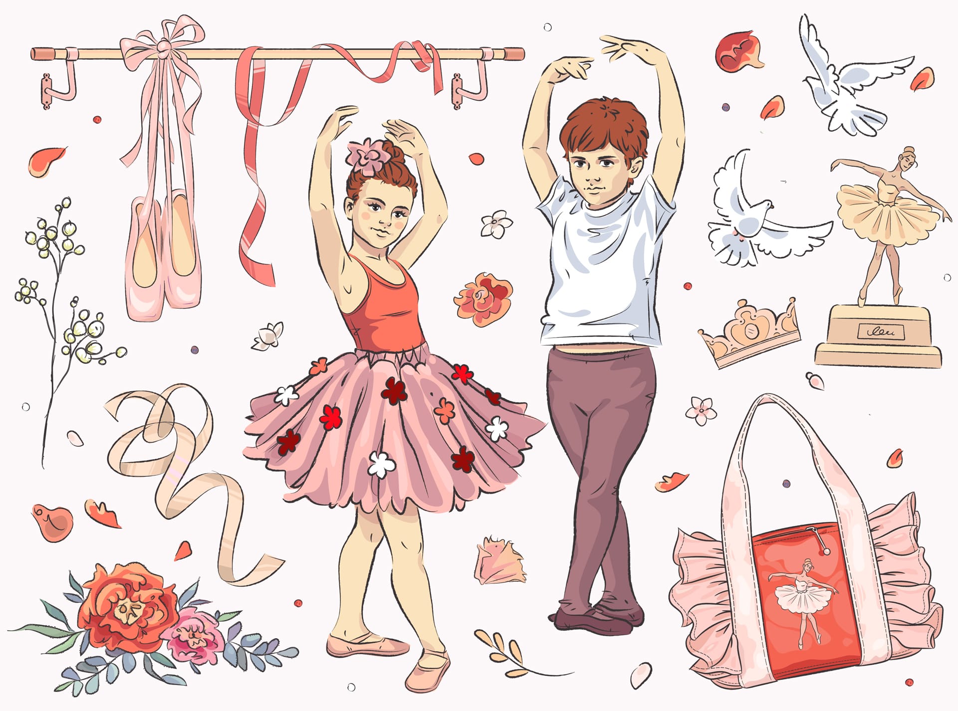 Hand drawn sketch ballet set artist creation