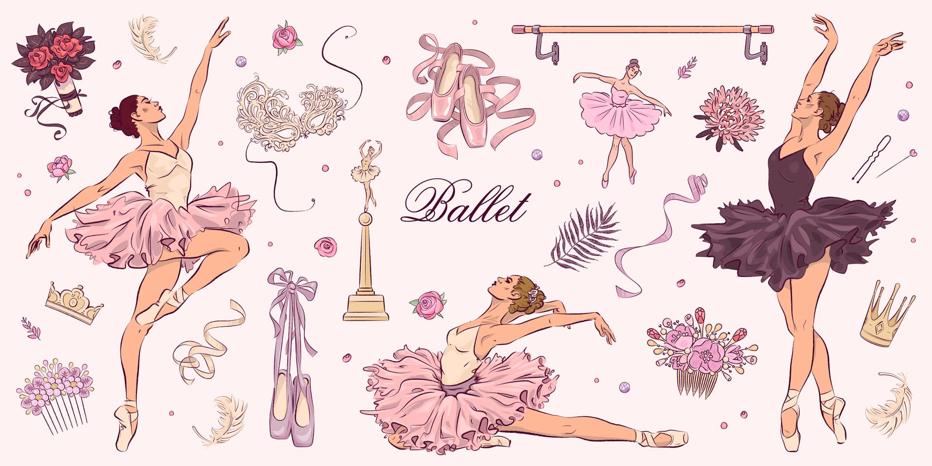 Hand drawn sketch ballet set ballet clipart