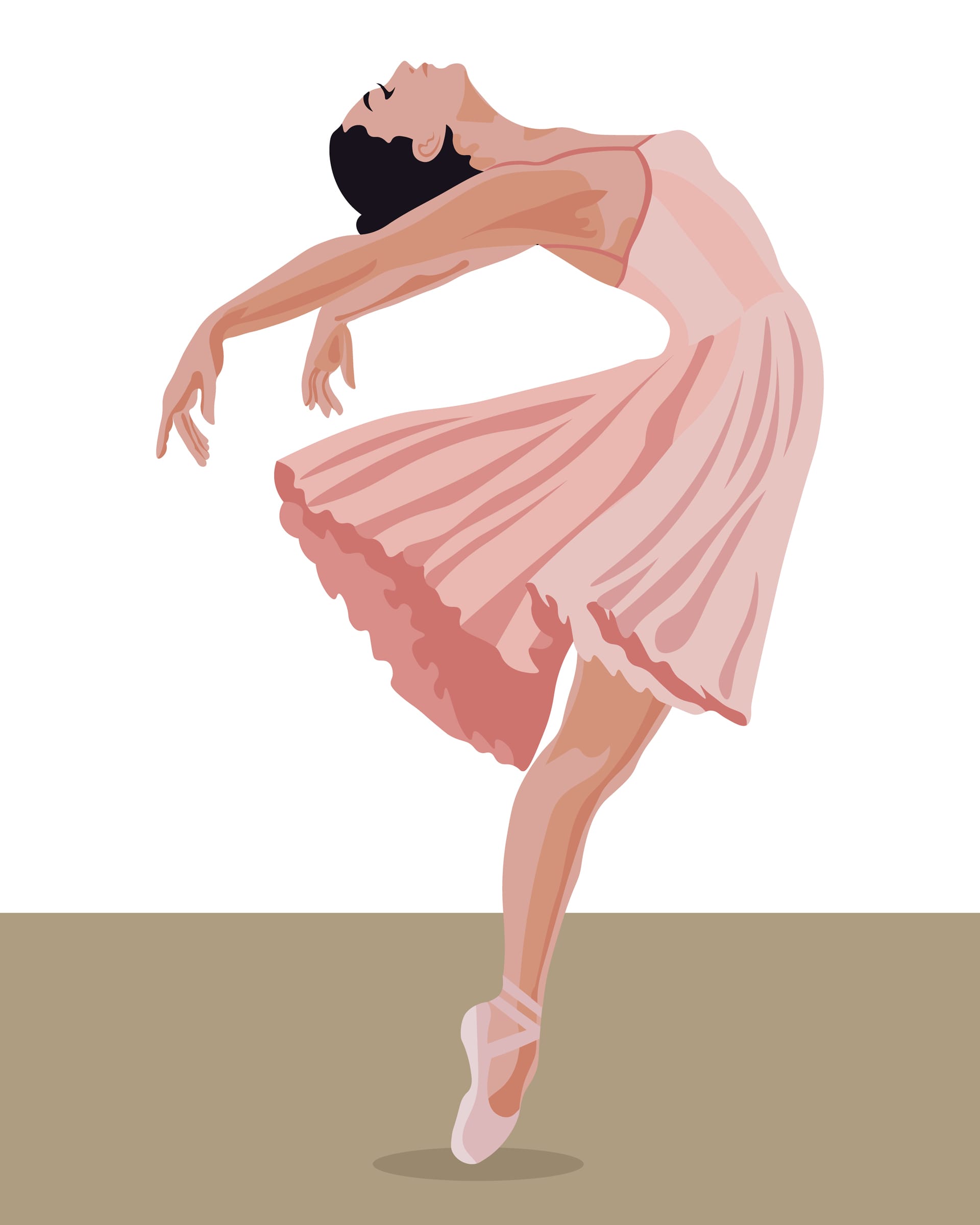 Illustration dancing ballerina delicate pink dress pointe shoes