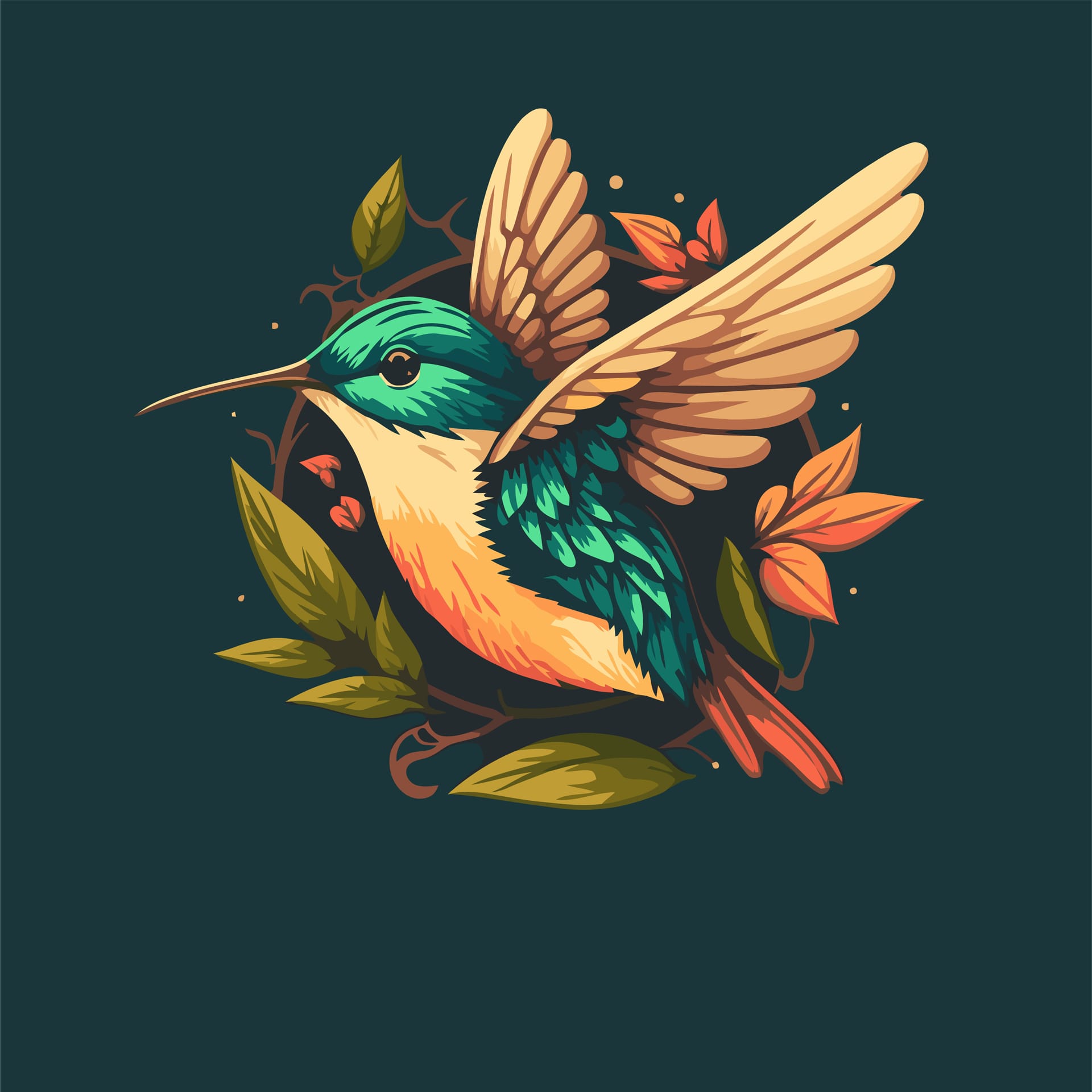 Logo flaying hummingbird bird colorful style colibri icon
