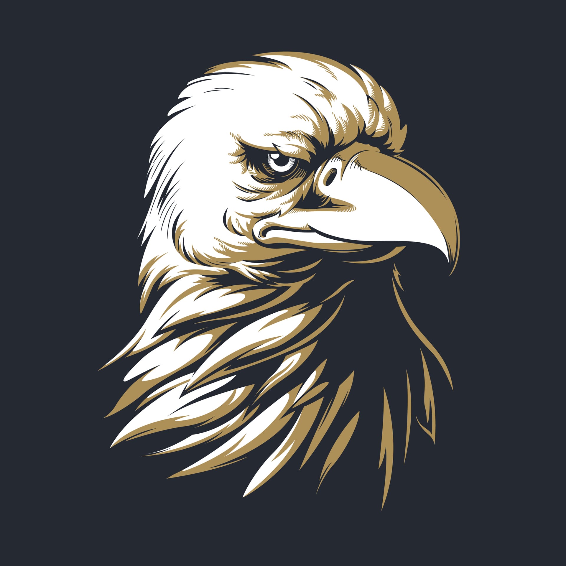 Silhouette bald eagle head isolated logo mascot black white style