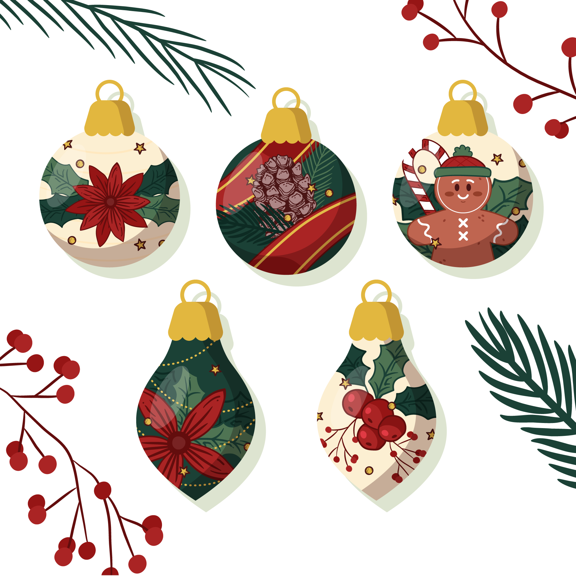 Hand drawn christmas ball ornaments collection excellent image