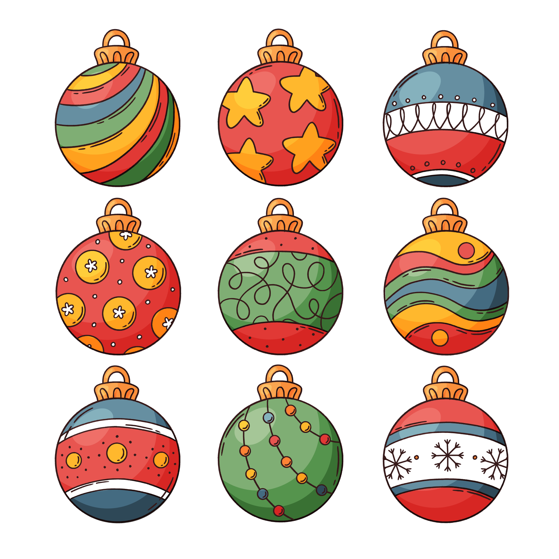 Hand drawn christmas ball ornaments collection graceful image