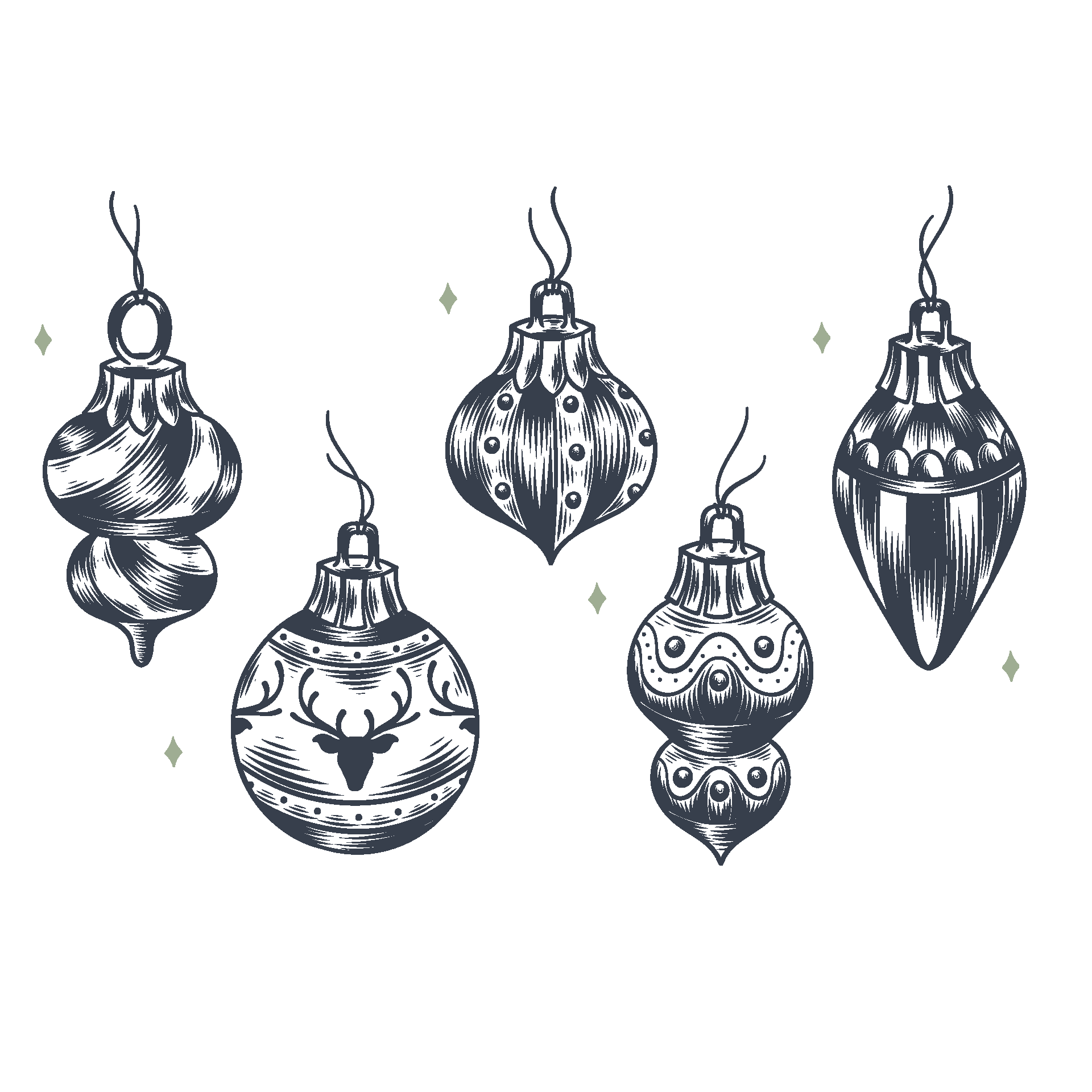 Hand drawn christmas ball ornaments collection image