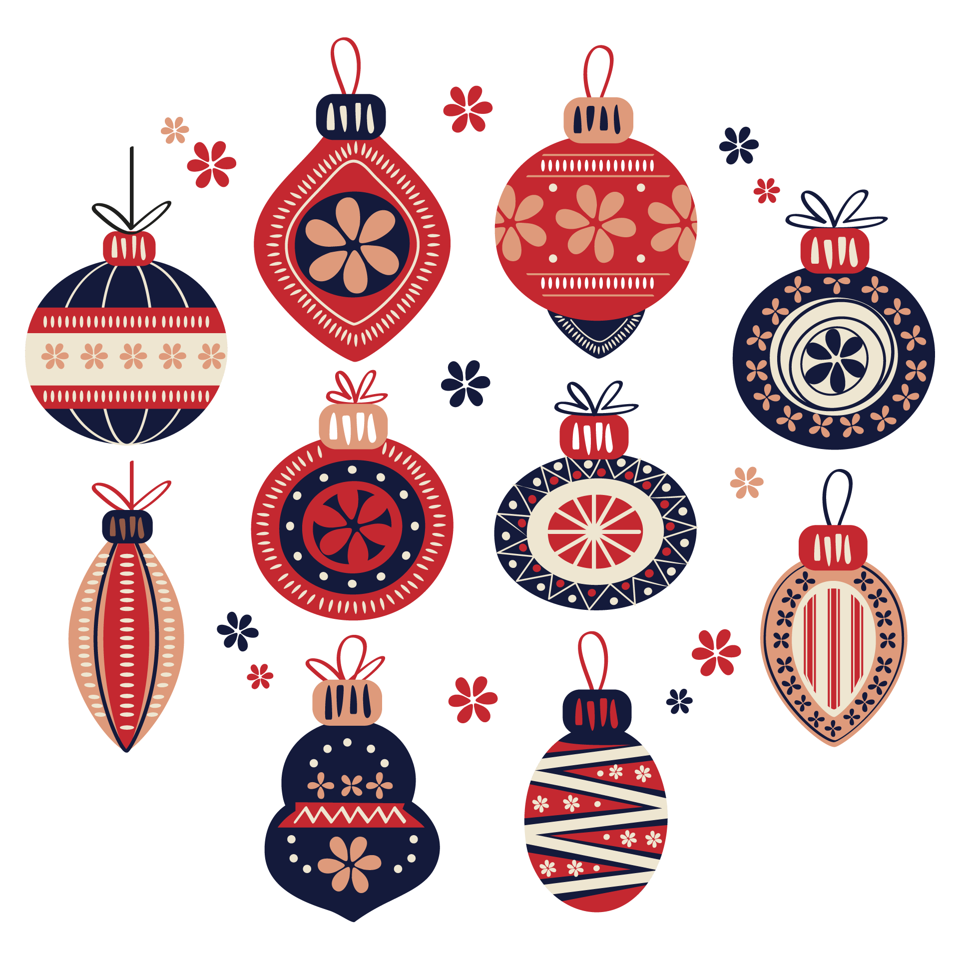 Hand drawn christmas ball ornaments collection nice picture