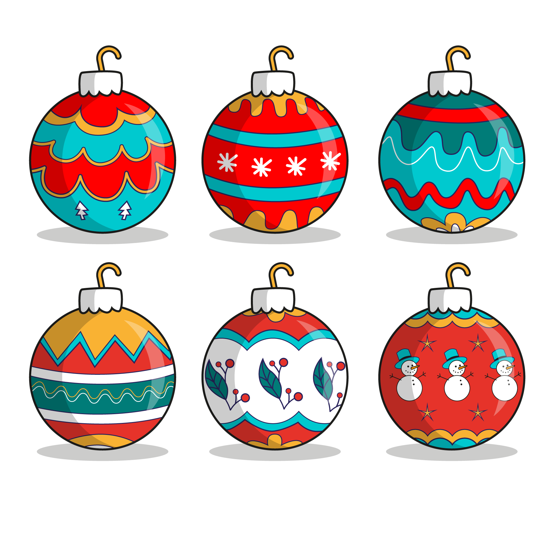 Hand drawn christmas ball ornaments collection