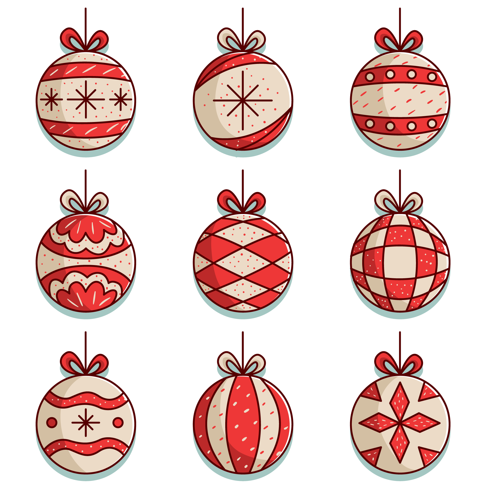 Hand drawn cute christmas balls vintage style