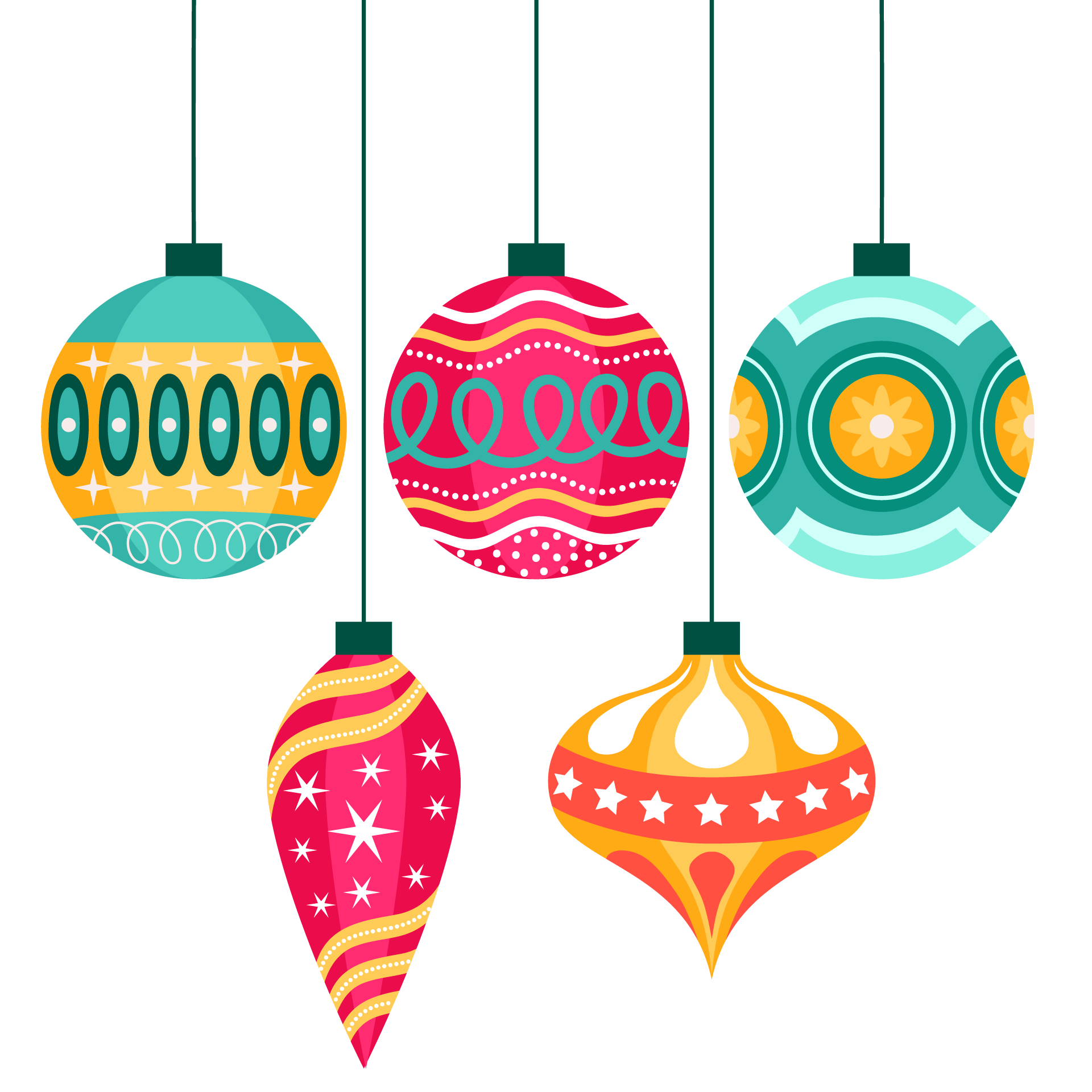 Hand drawn flat christmas ball ornaments collection