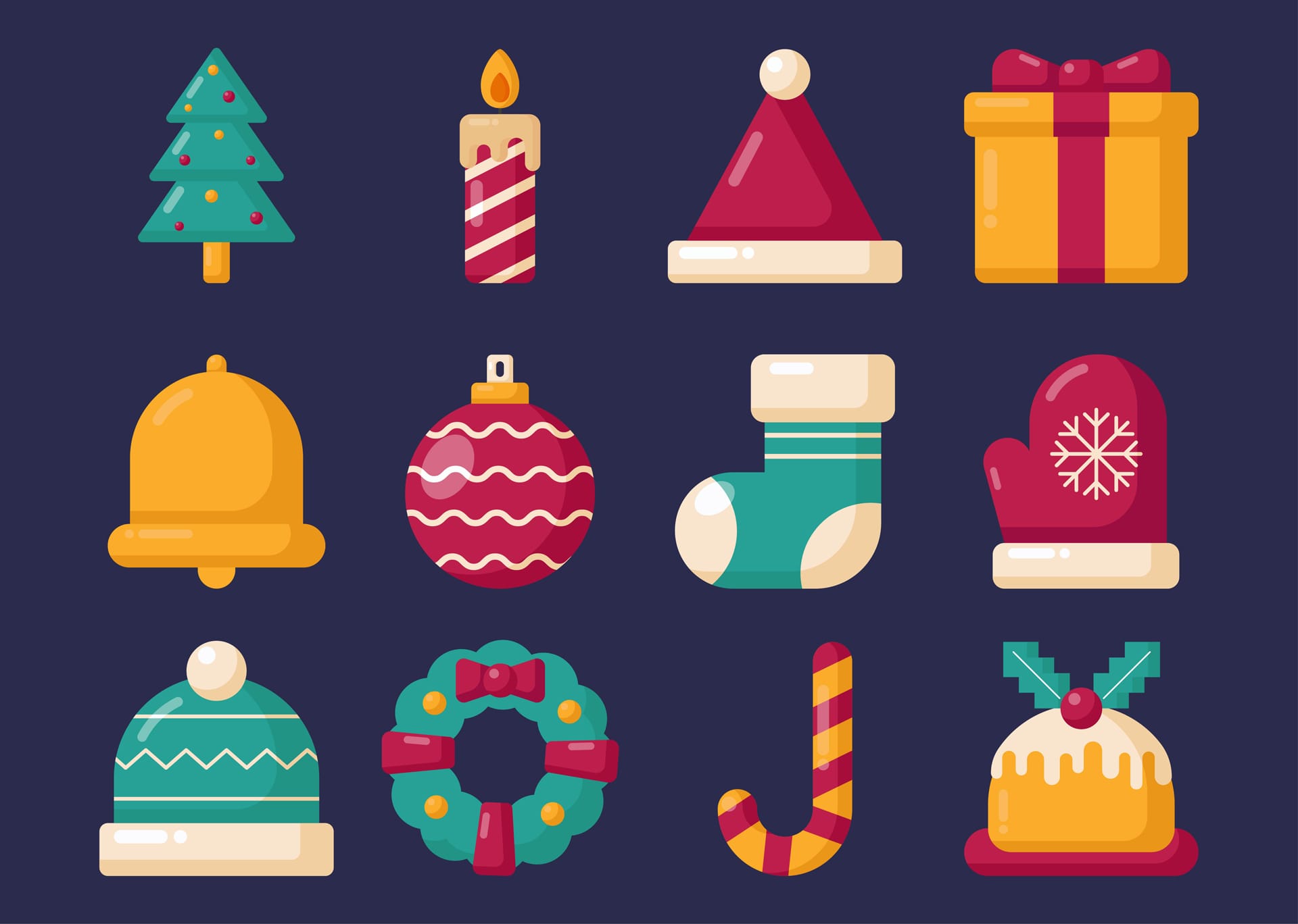 Christmas icon set isolated blue background