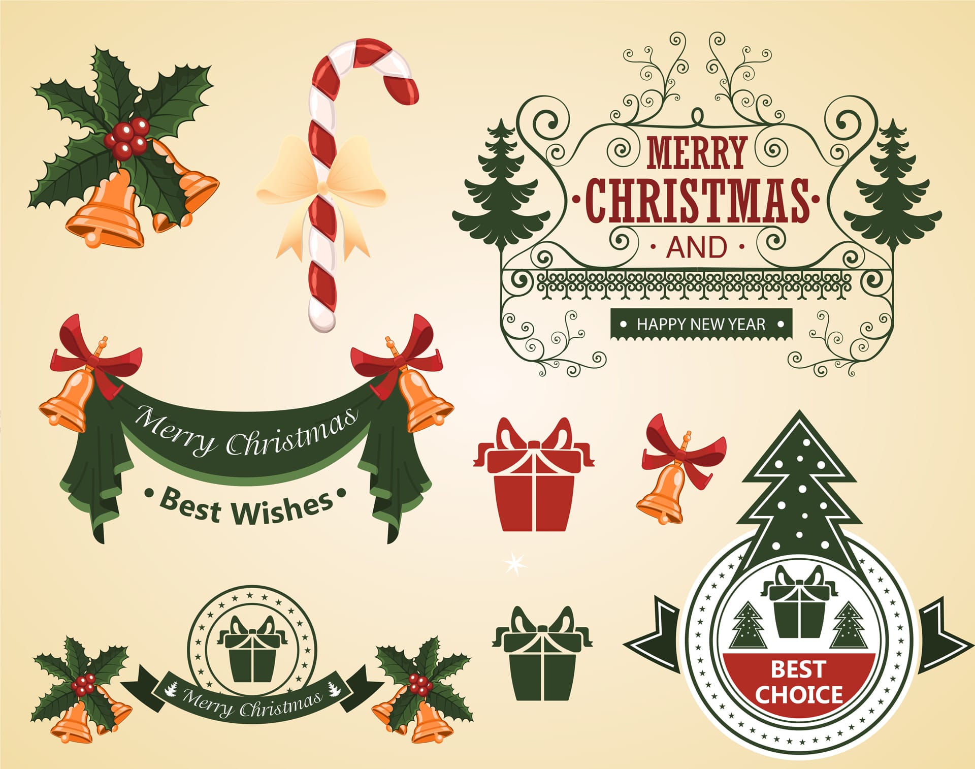 Christmas set elements design illustration