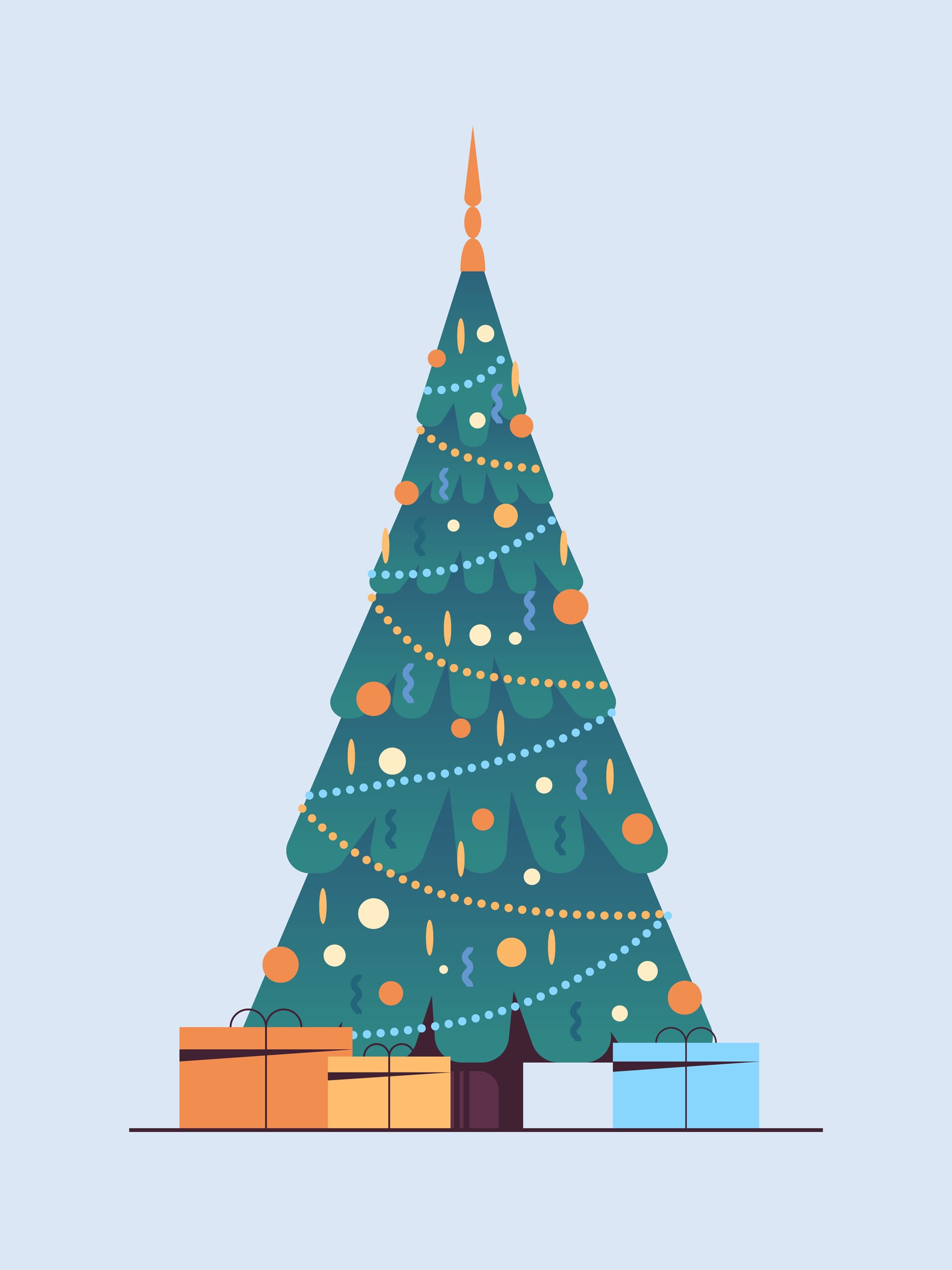 Decorated fir tree with gifts happy new year merry christmas