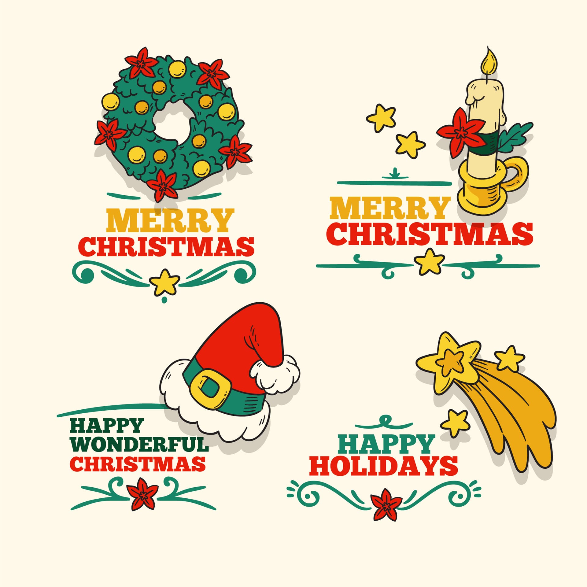 Hand drawn christmas badge collection