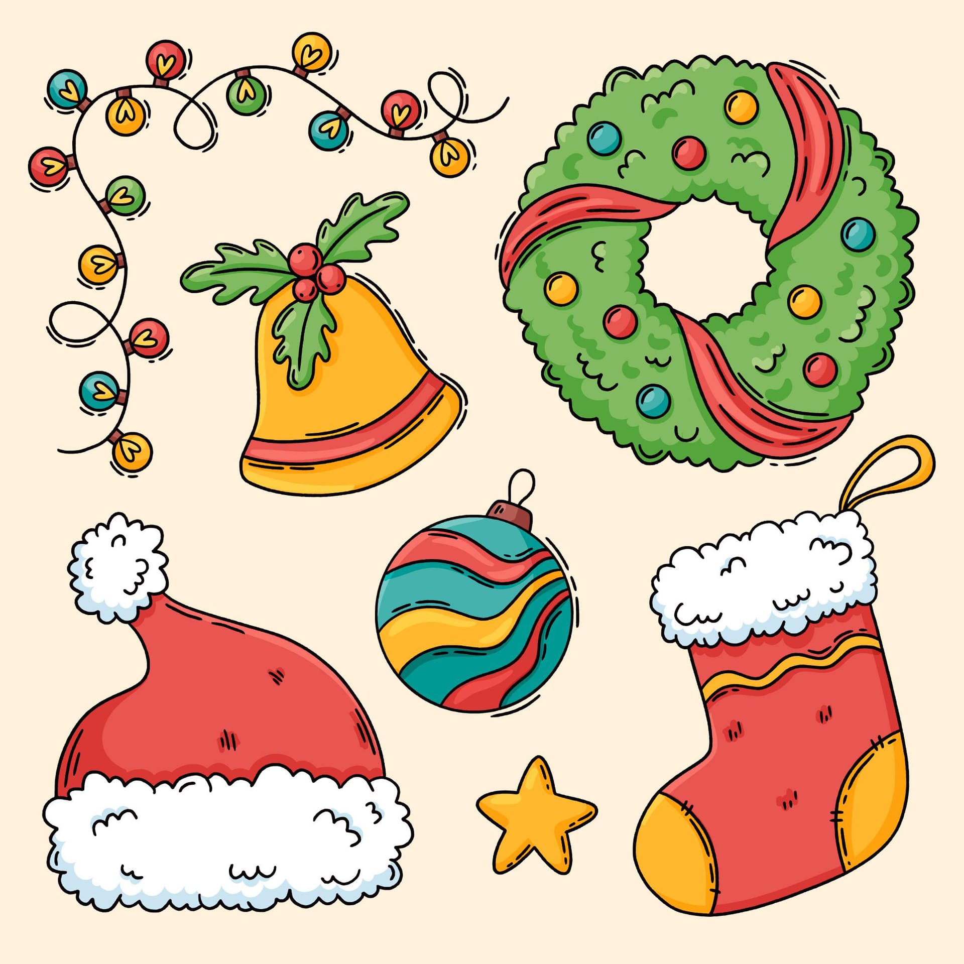 Hand drawn christmas elements collection