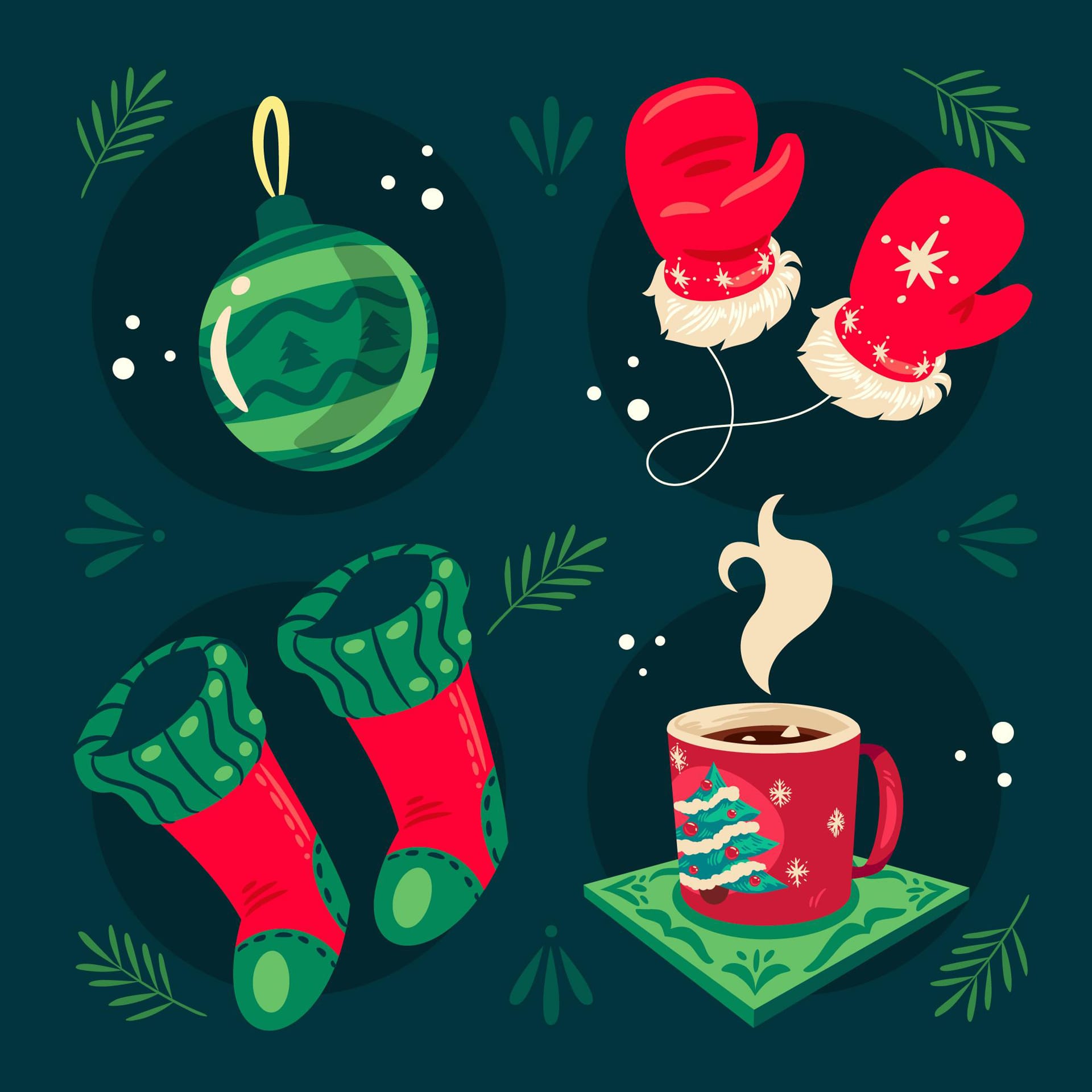 Hand drawn flat christmas elements collection