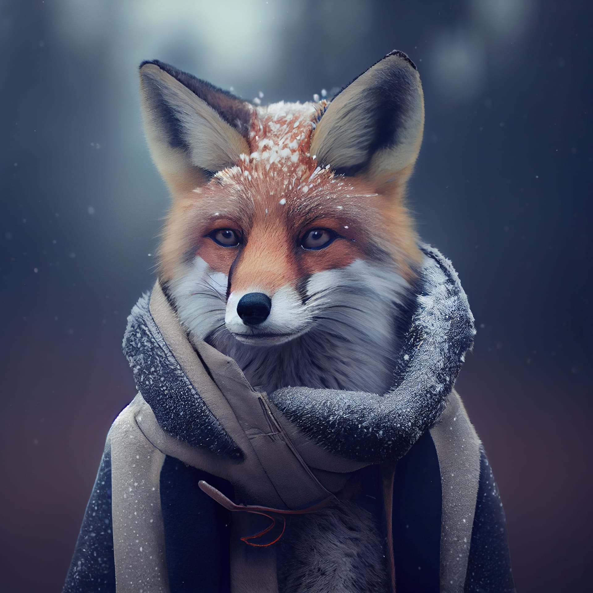 Animal image fox winter clothes