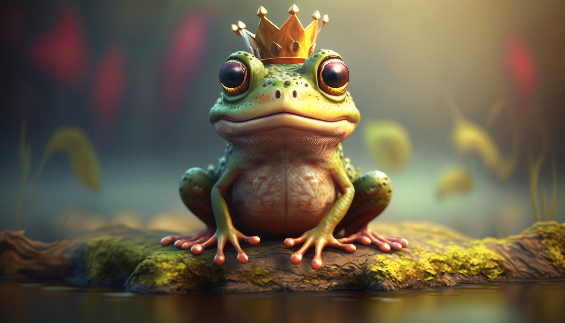 Frog with crown his head sits rock