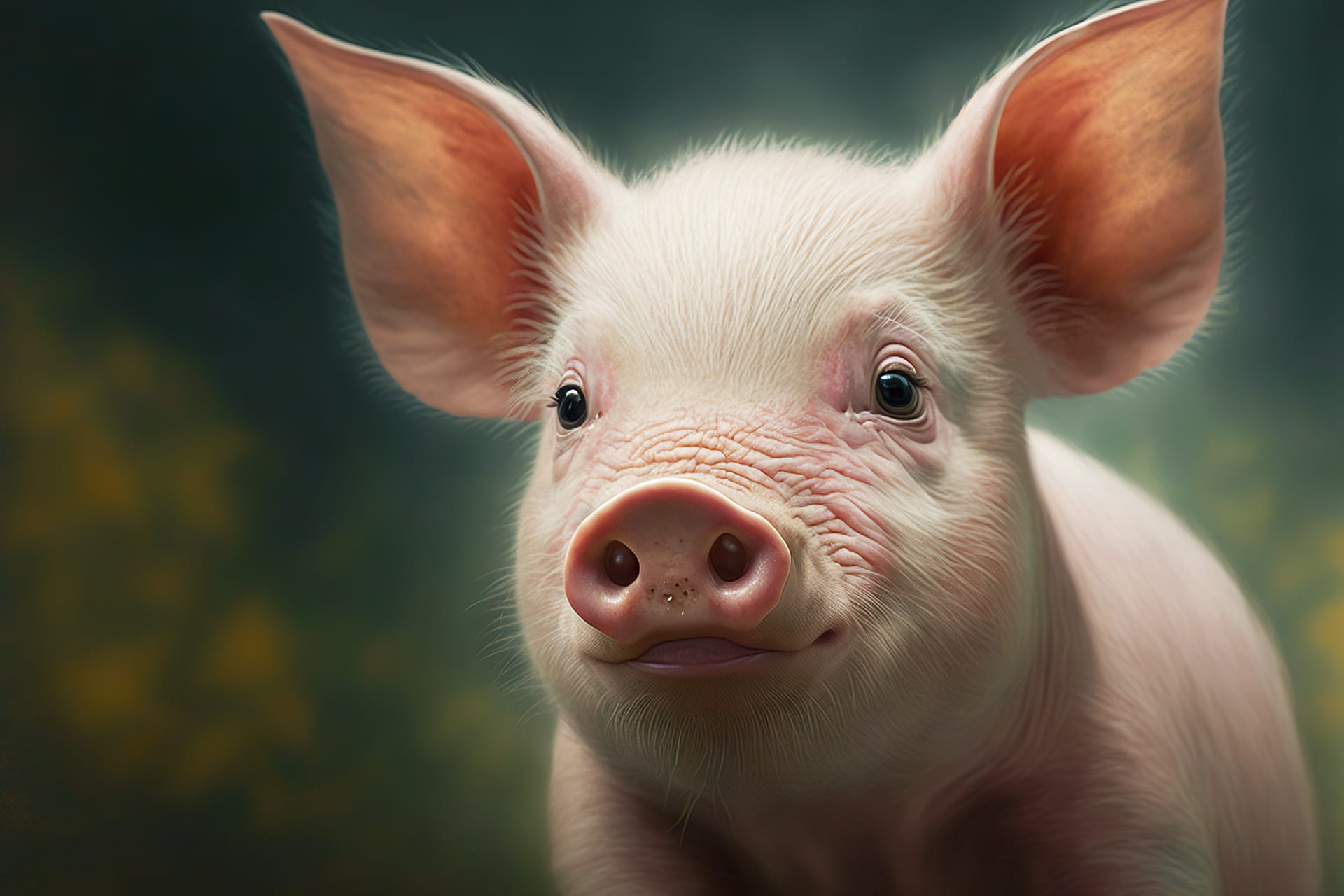 Funny piglet with black eyes big ears farm