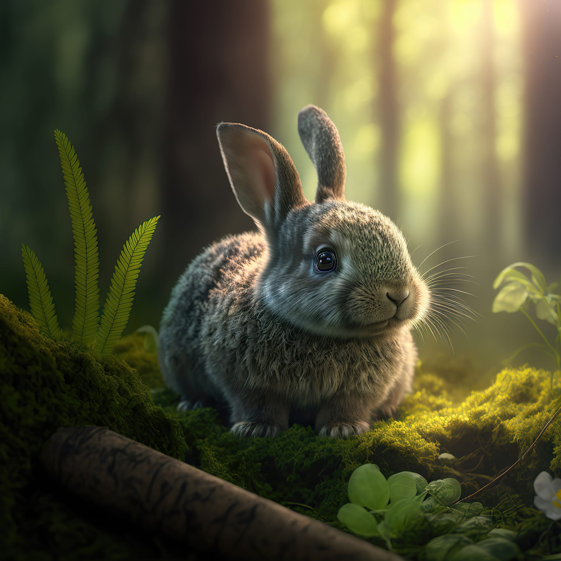 Grass magical fairytale forest rabbit green vegetation closeup 3d illustration