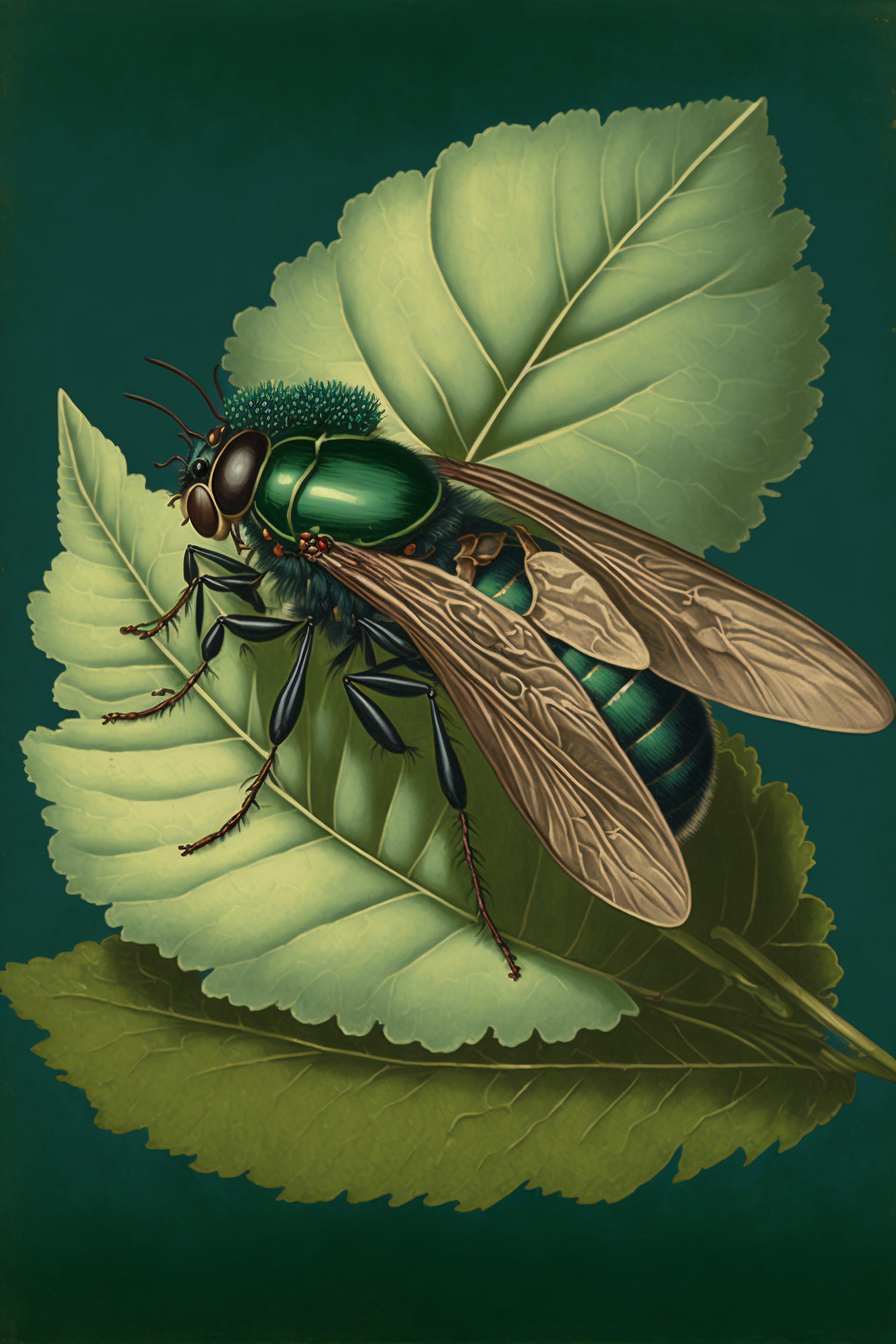 Insect fly green leaf digital fine art