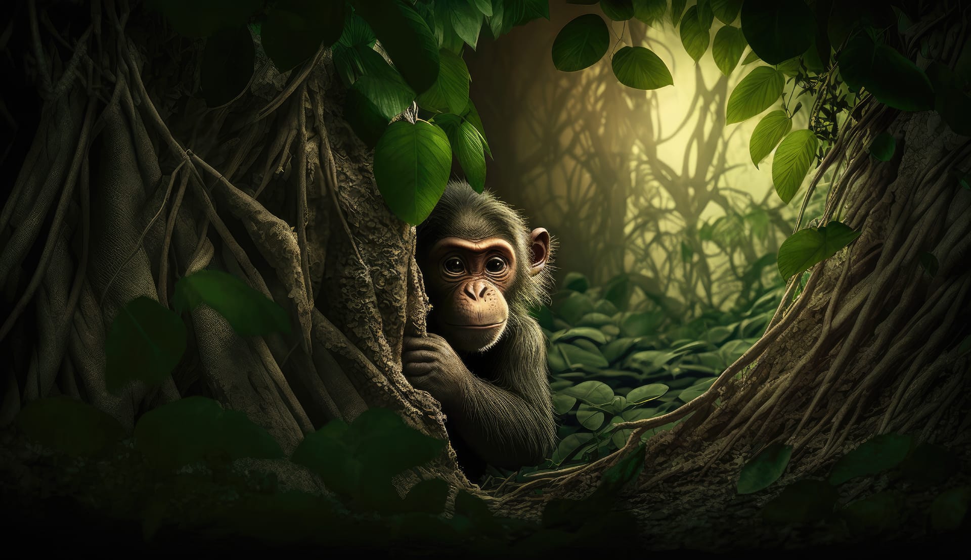 Monkey jungle with tree background animal image