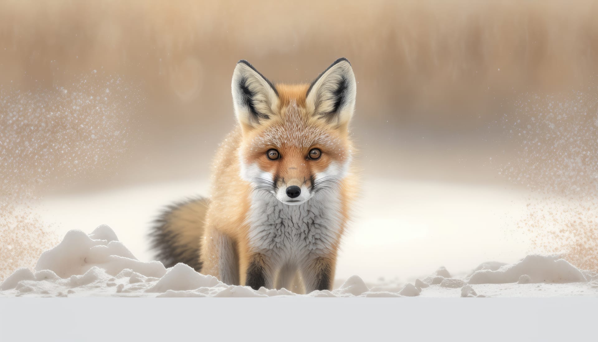Super cute baby fox winter landscape created with
