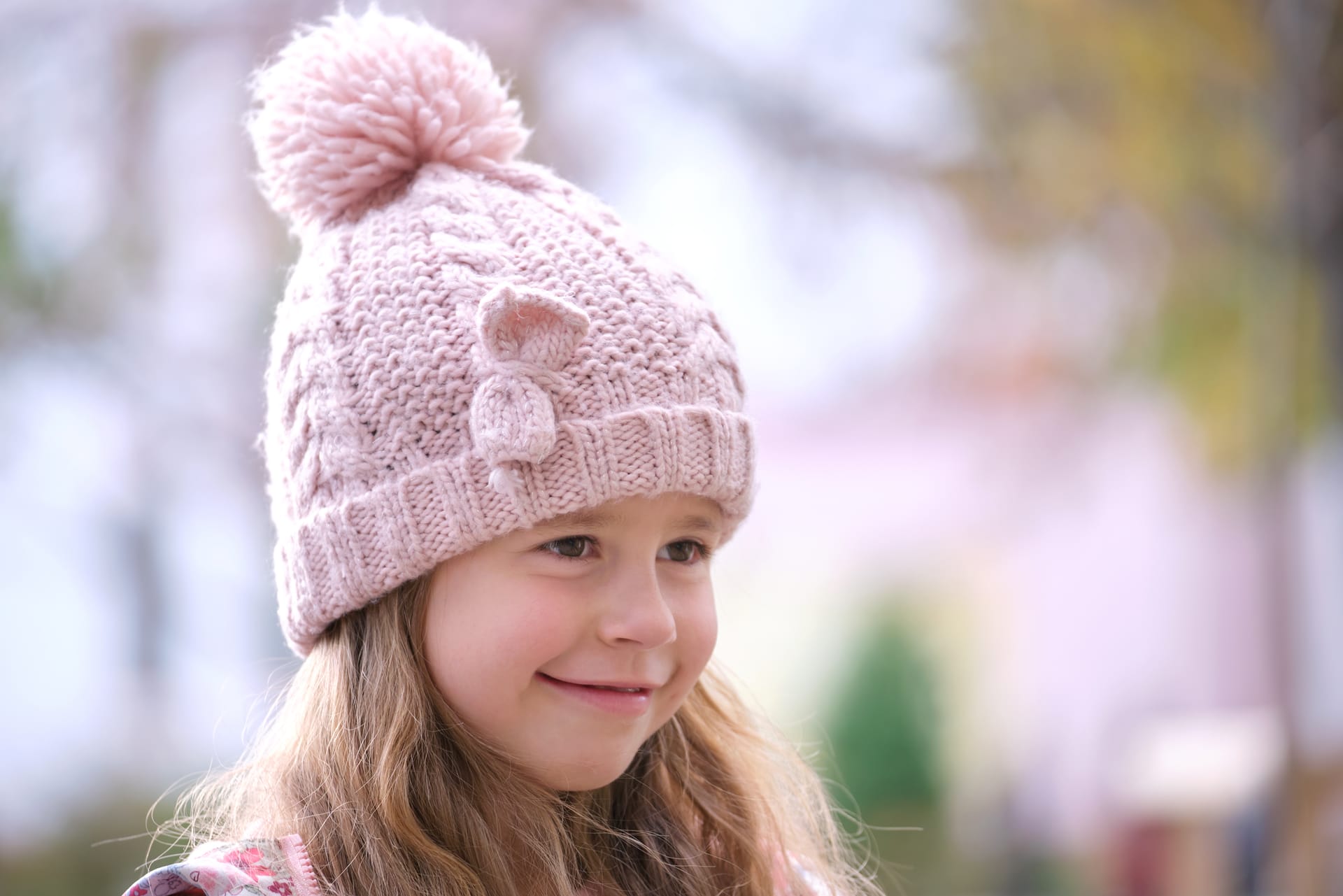 Portrait cute little child girl pink hat picture