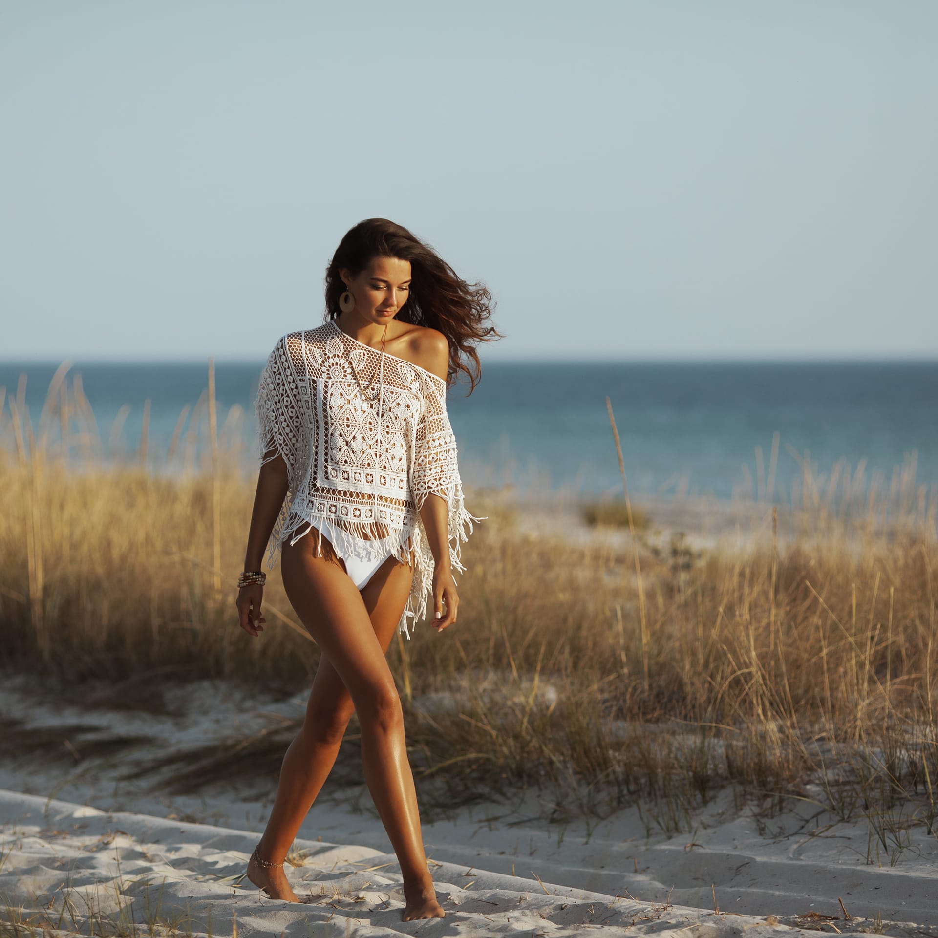 Woman walking beach during vacation beautiful beach photos