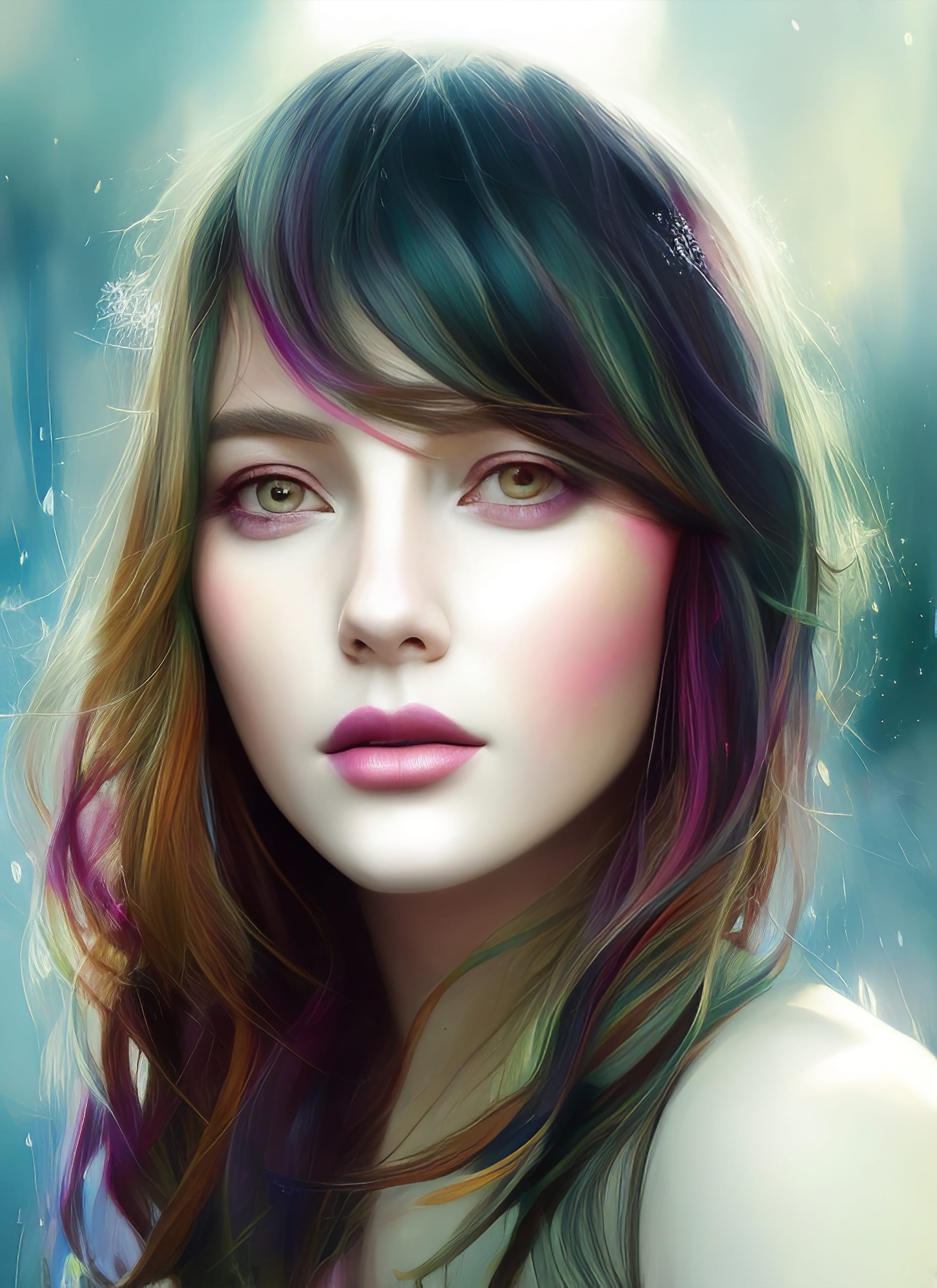 Portrait painting beautiful woman multicolored tones abstract picture beautiful girl