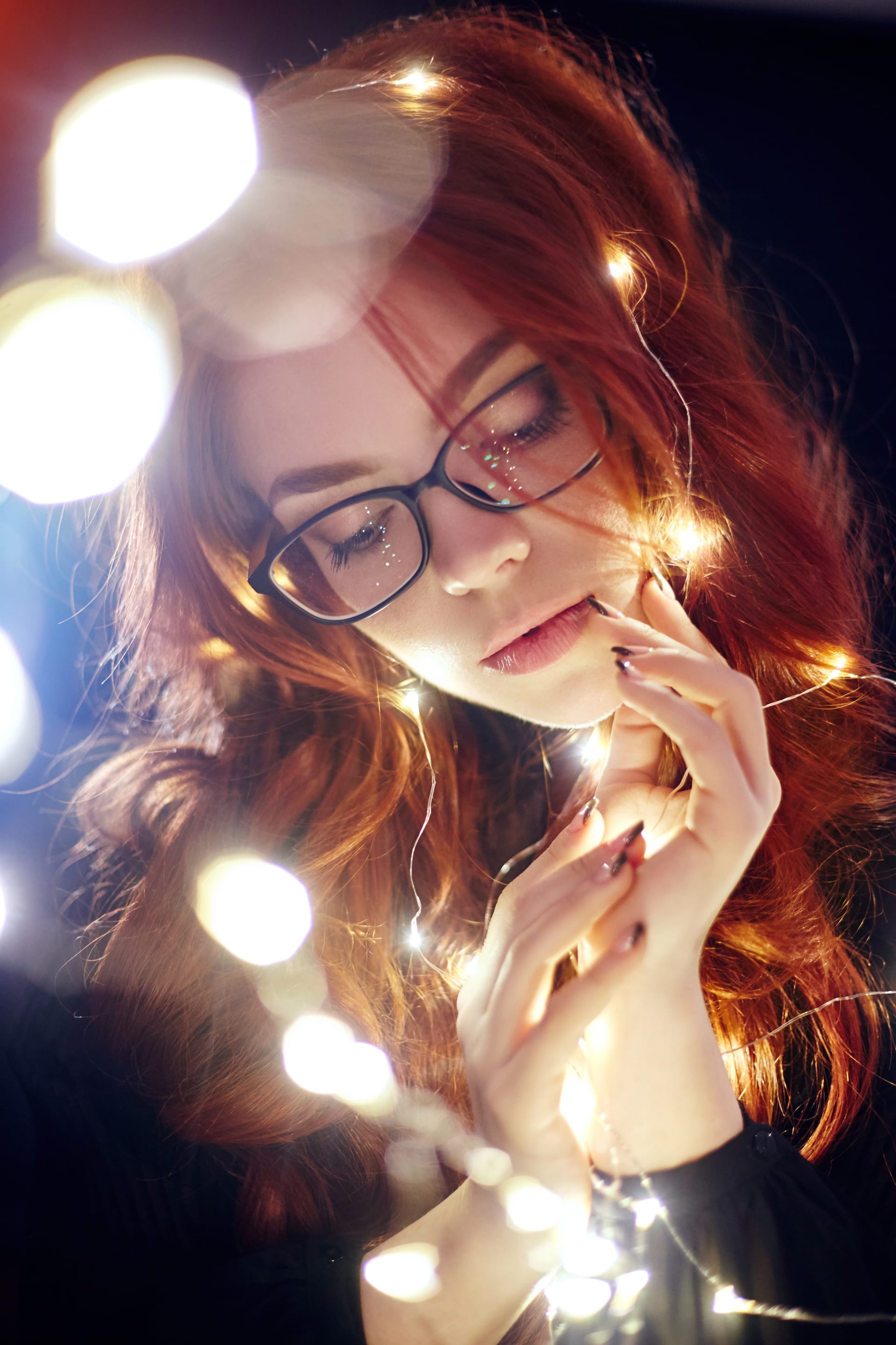 Art portrait woman with red hair lights beautiful pictures of single woman