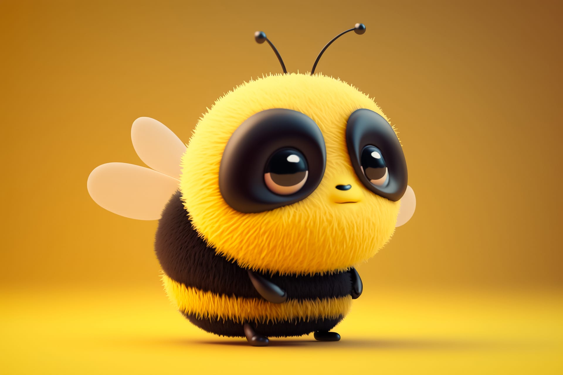 Beautiful cute baby bee with wobbly eyes 3d render