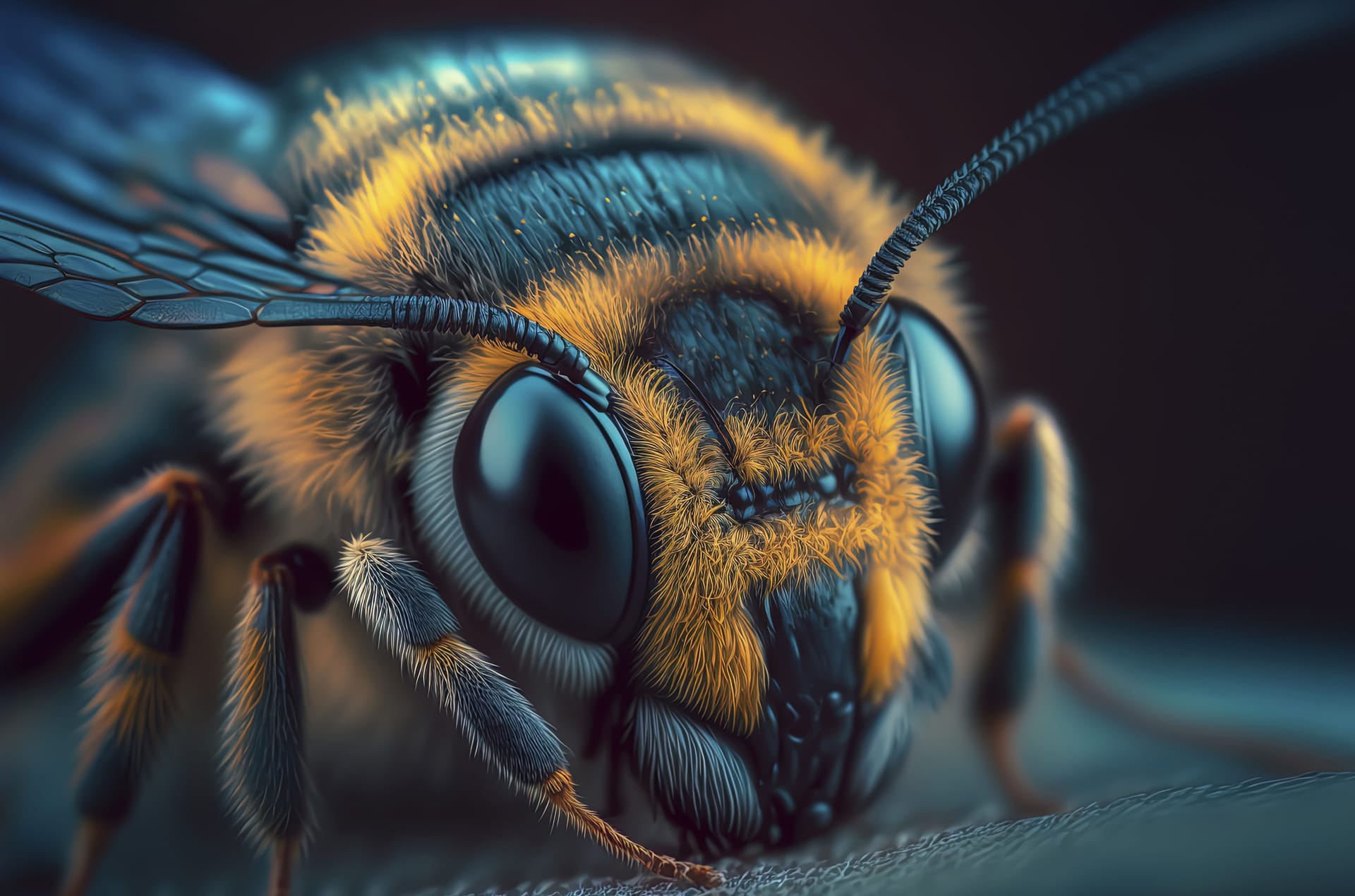 Bee extreme closeup honey bee macro isolated black background