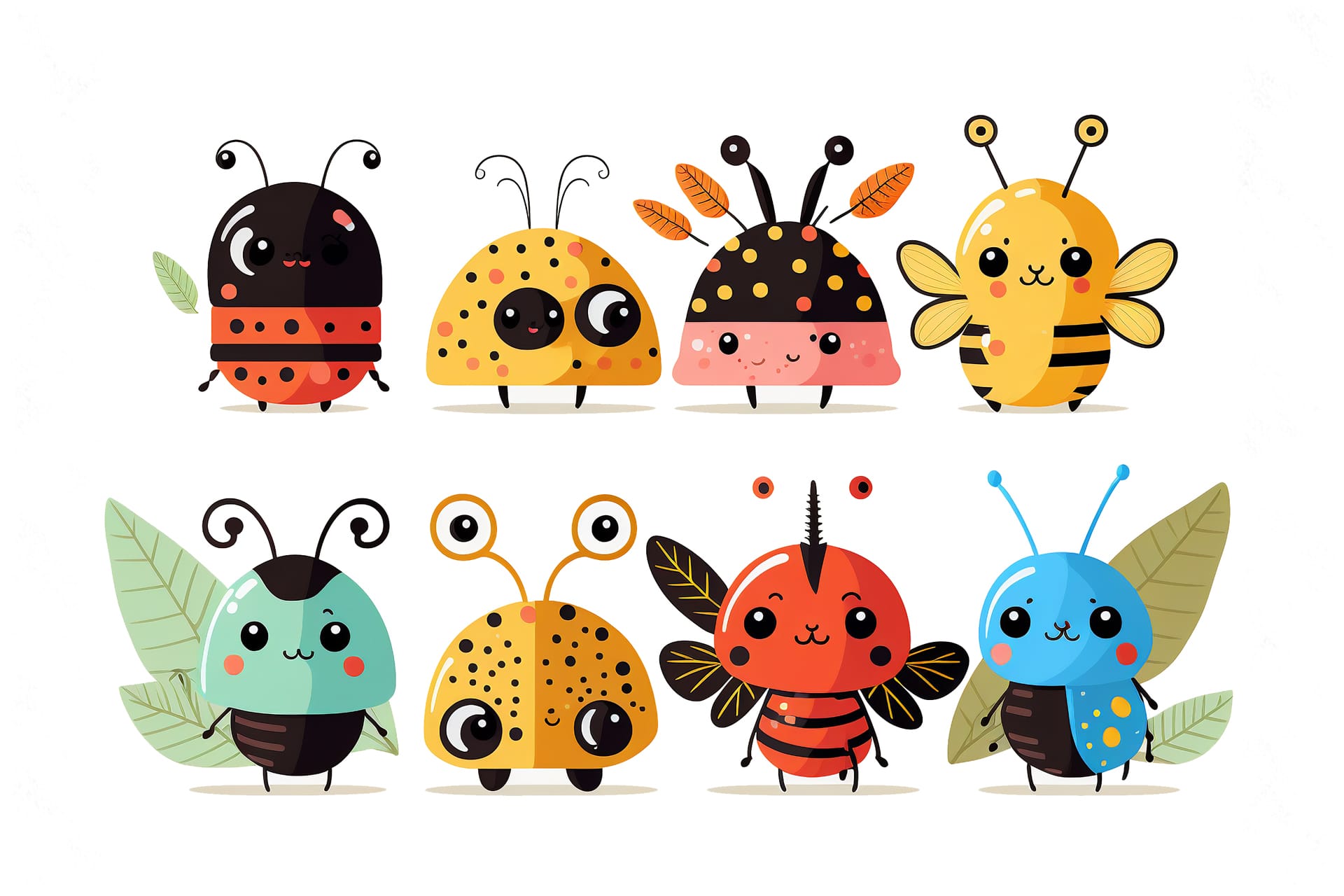 Cute cartoon kawaii insect set digital fine art