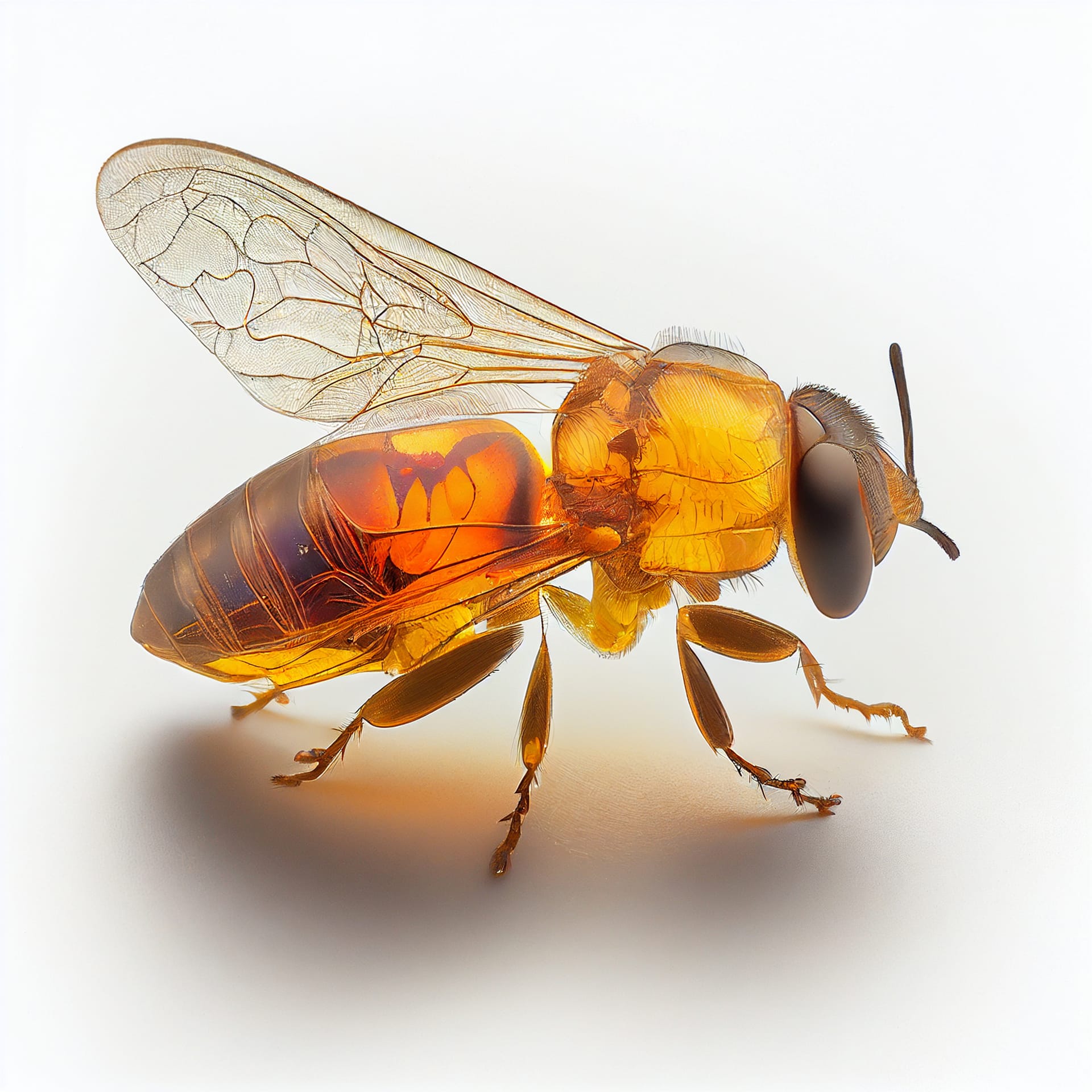 Fly sun stone bee glittering amber insect white background picture