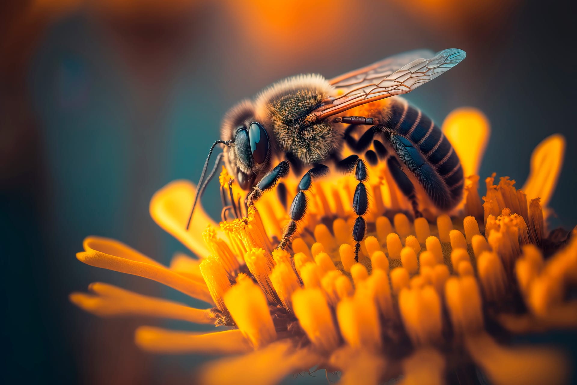 Honey bee collecting pollen yellow flower image