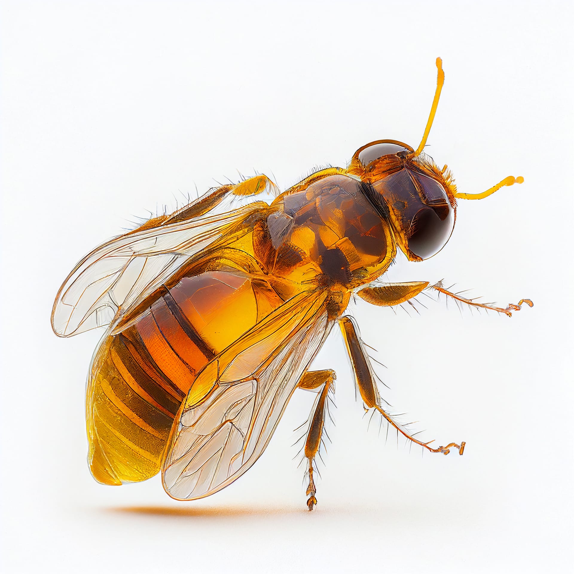 Sun stone bee glittering amber insect white background excellent image