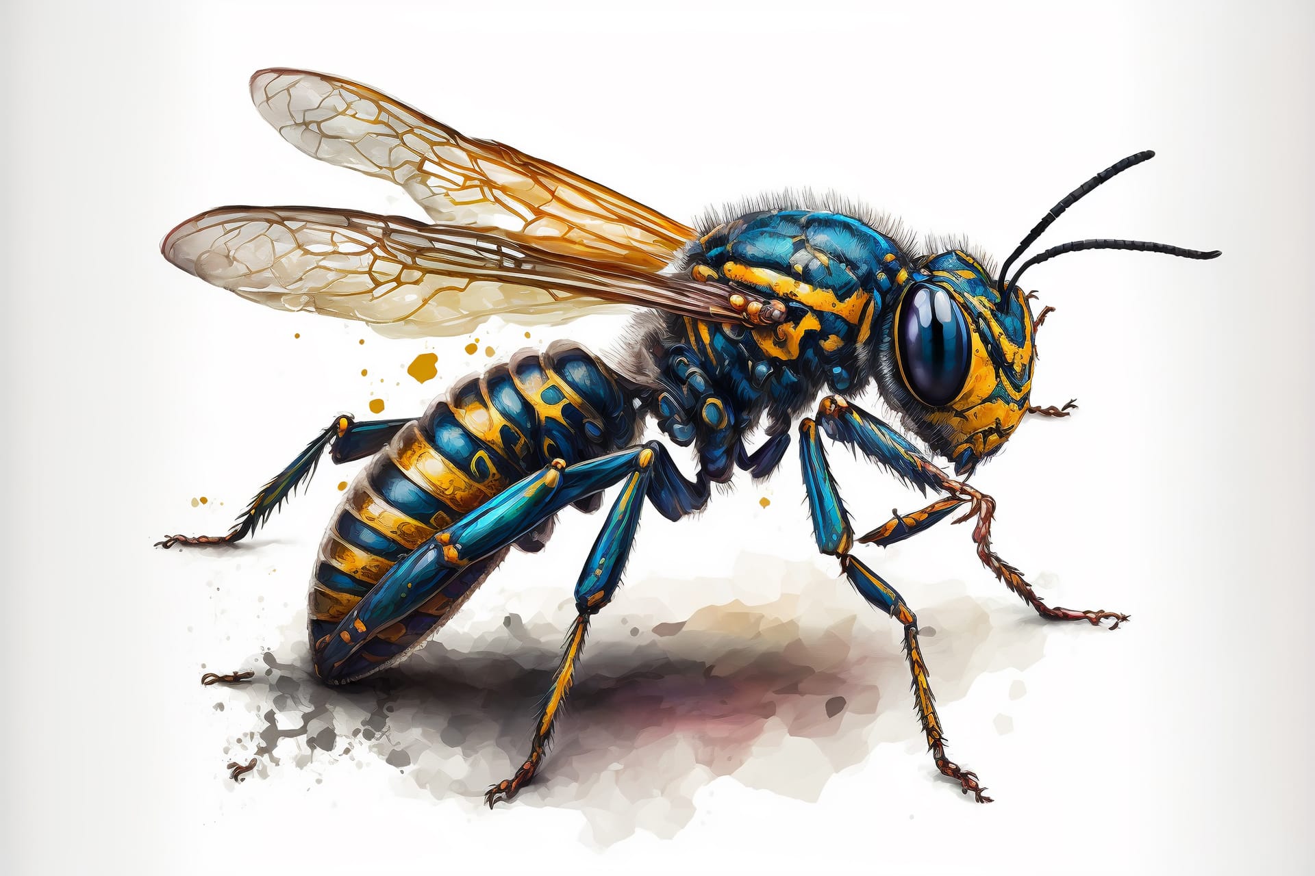Wasp isolated white background creative digital painting