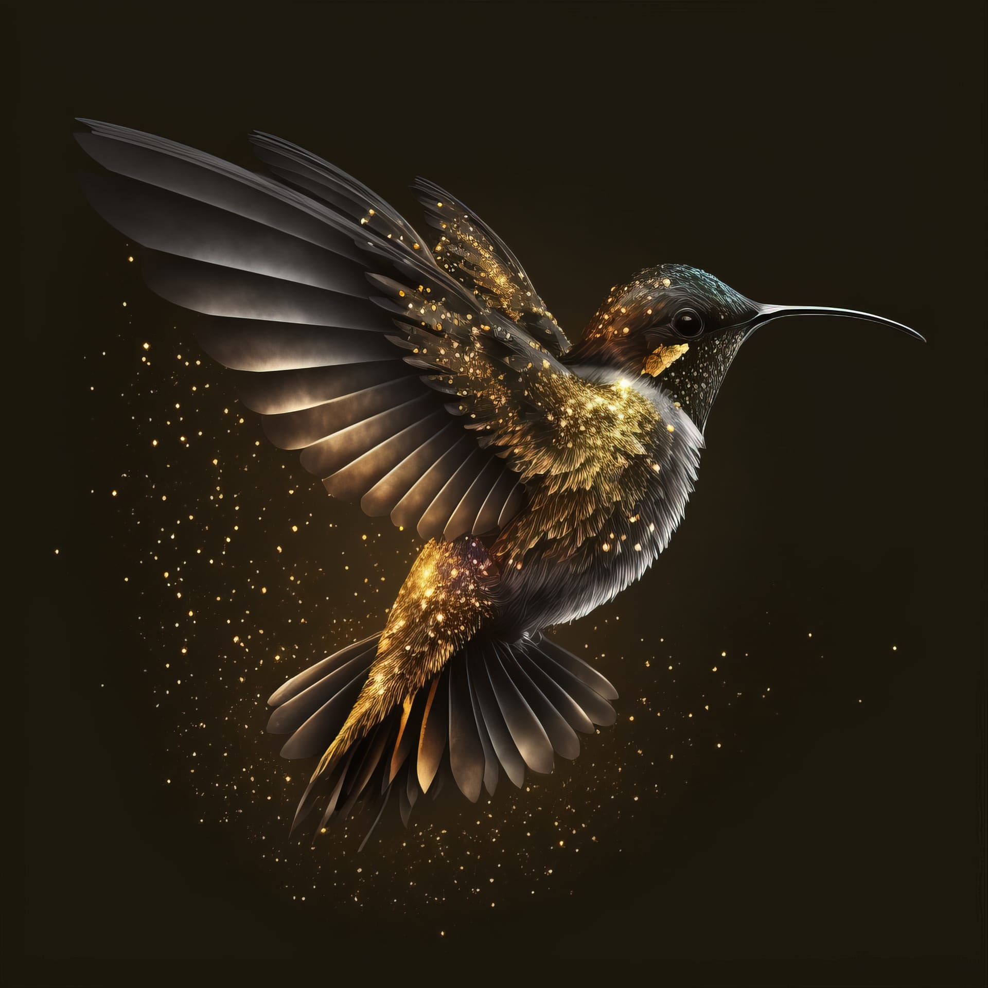Colibri covered golden glitter bird picture