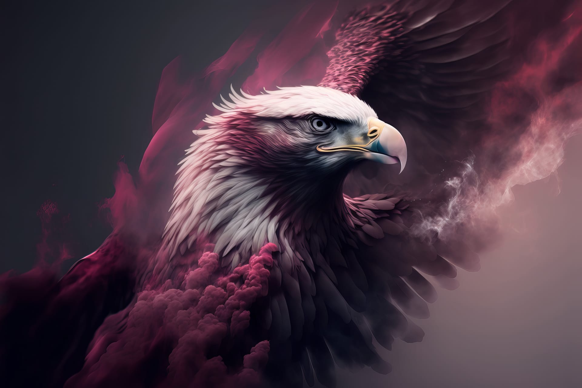 Generative illustration graceful attentive maroon eagle with spread wings flying