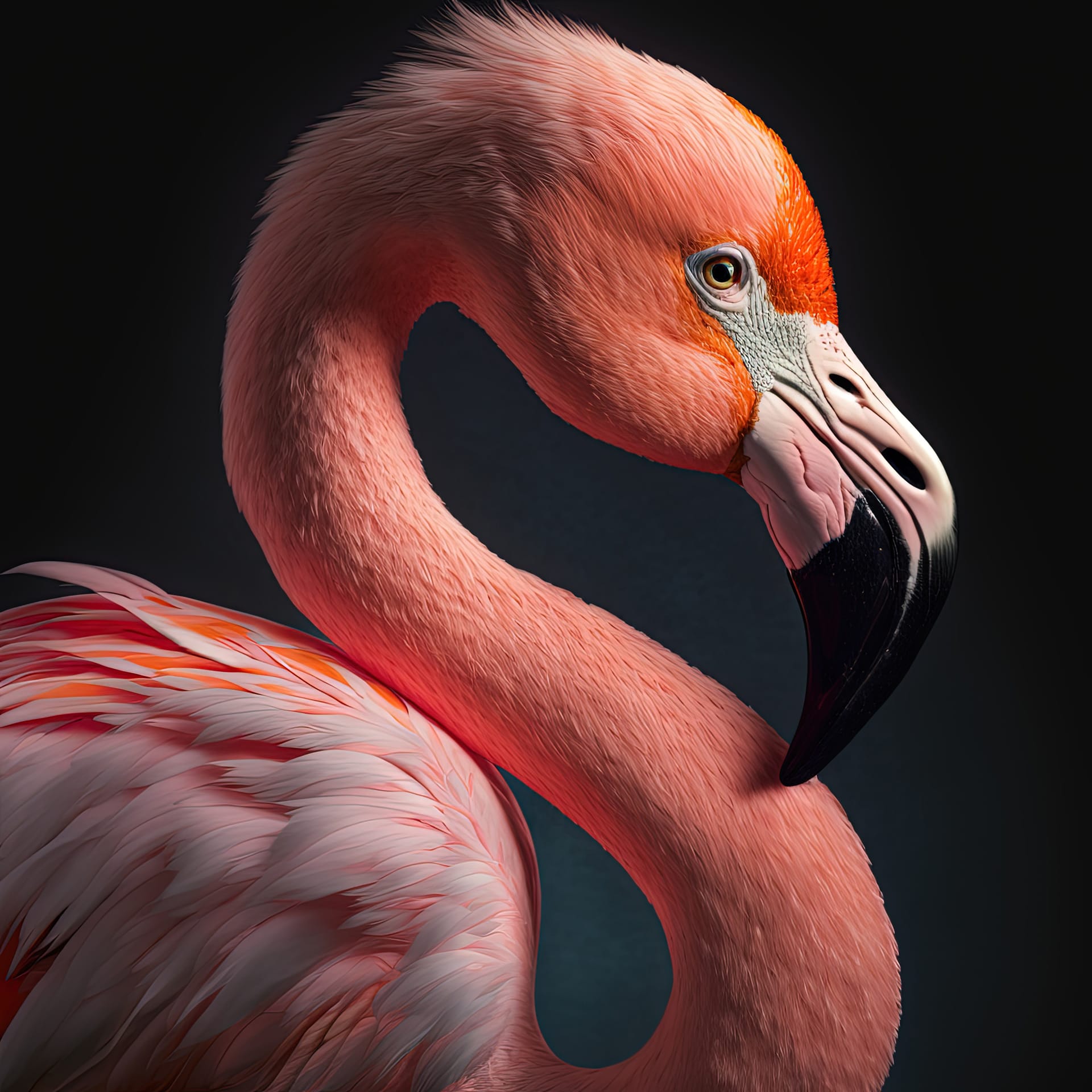 Pink flamingo portrait studio ultra realistic image
