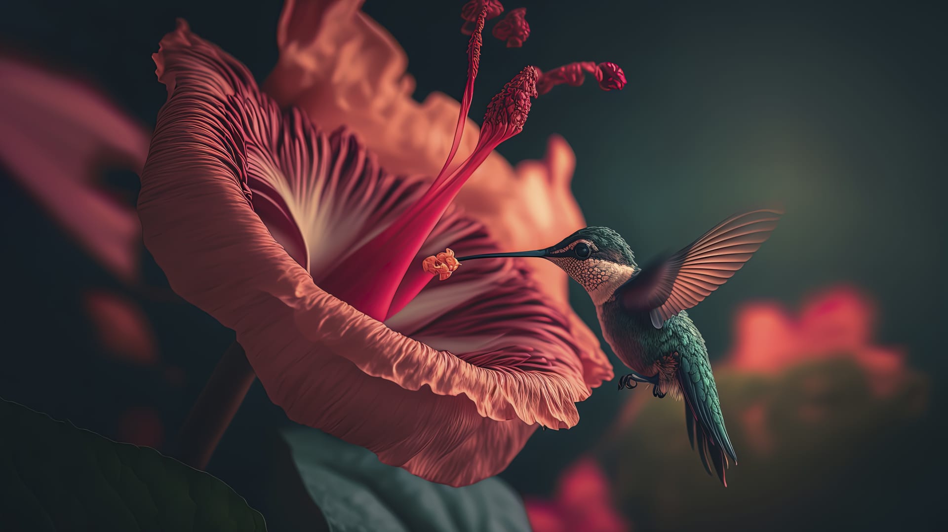 Small hummingbird perches flower bird picture