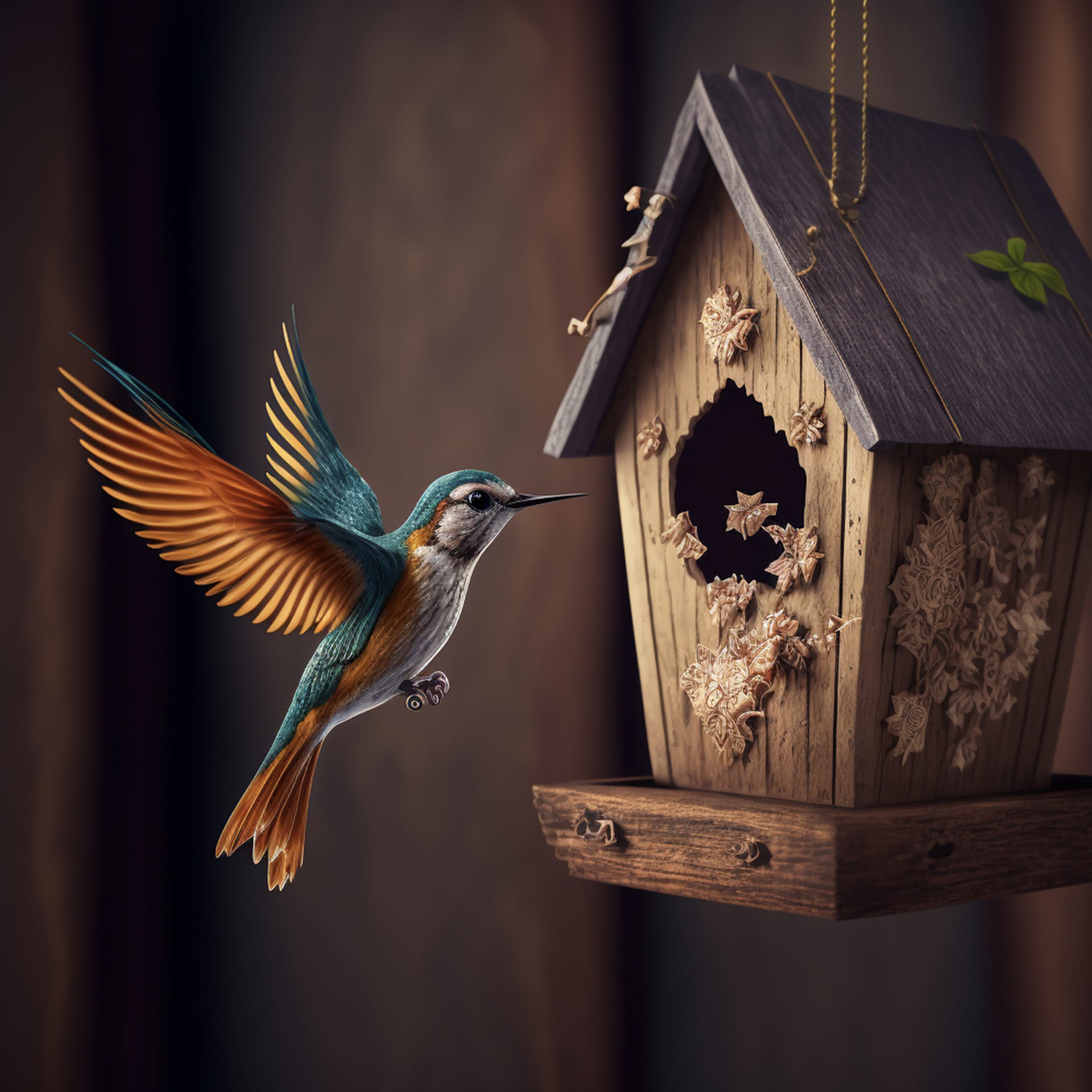 Wooden bird house hummingbird bird picture