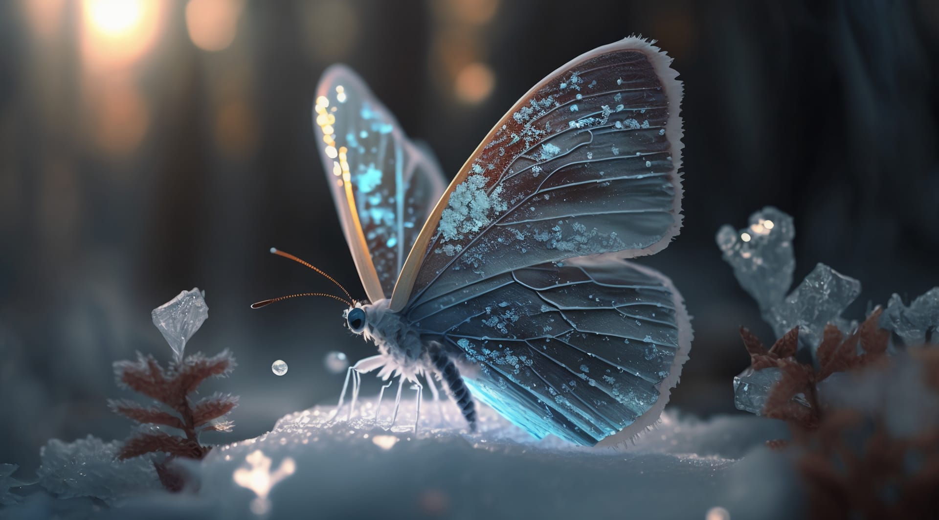 Butterfly image ice snowa light blue ice butterfly falls
