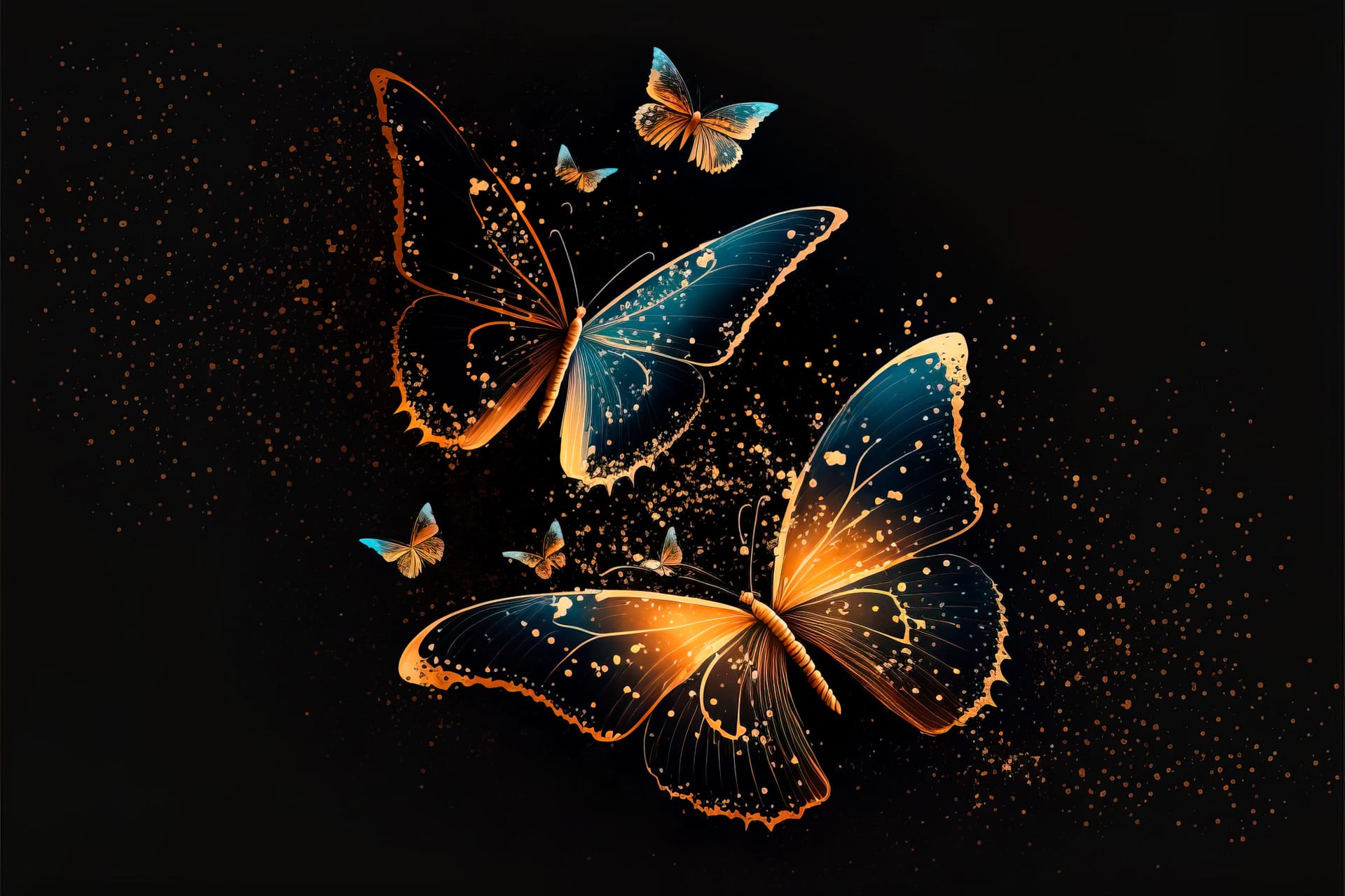 Butterfly image shiny decorative golden butterflies black background