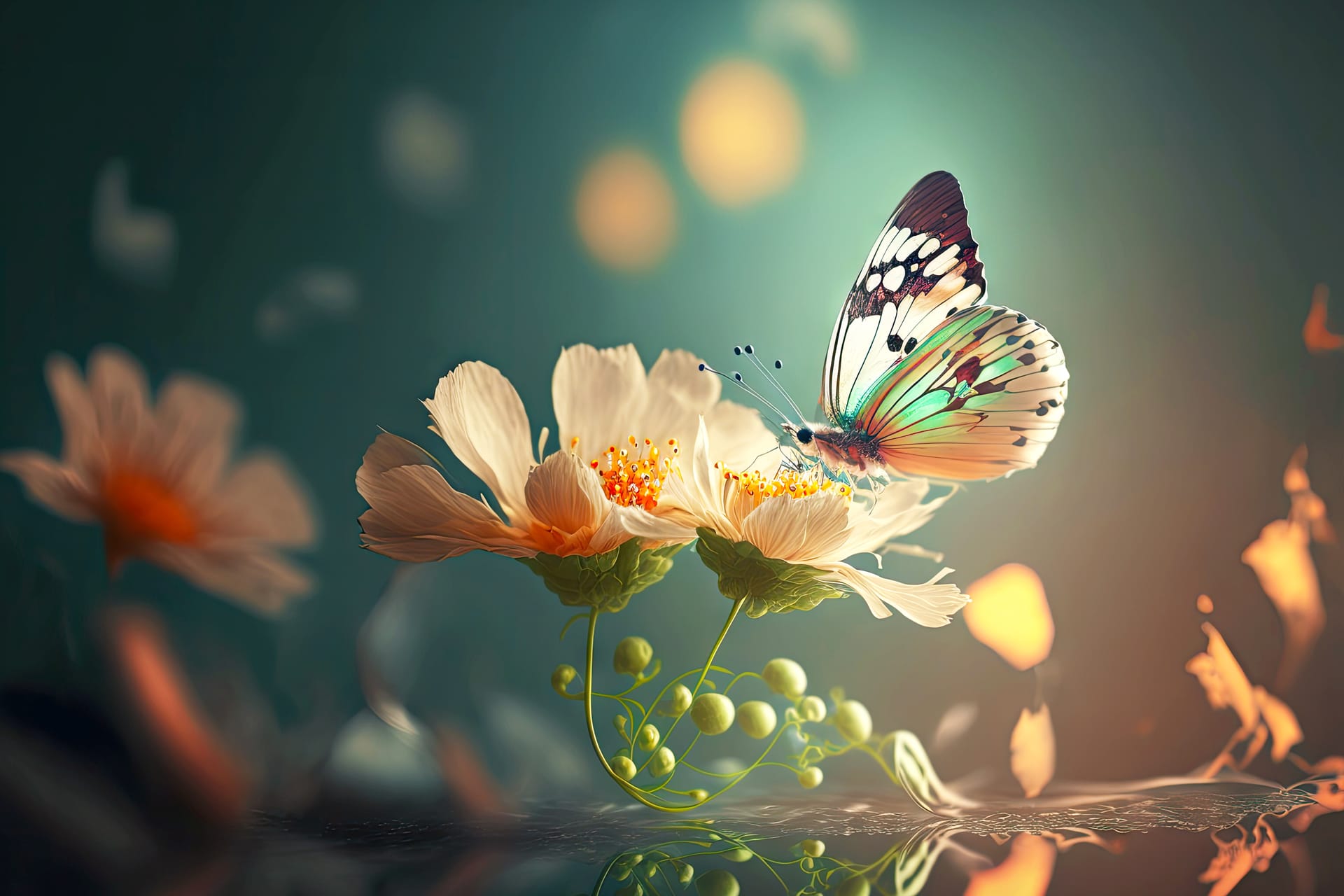 Delicate delicate flower butterfly lying down blurred background butterfly image