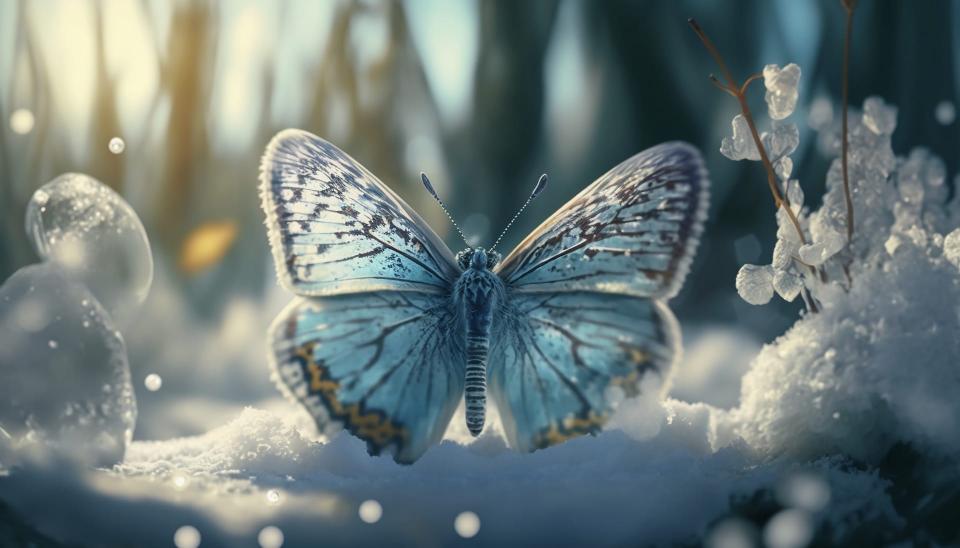 Ice snowa light blue ice butterfly falls excellent picture