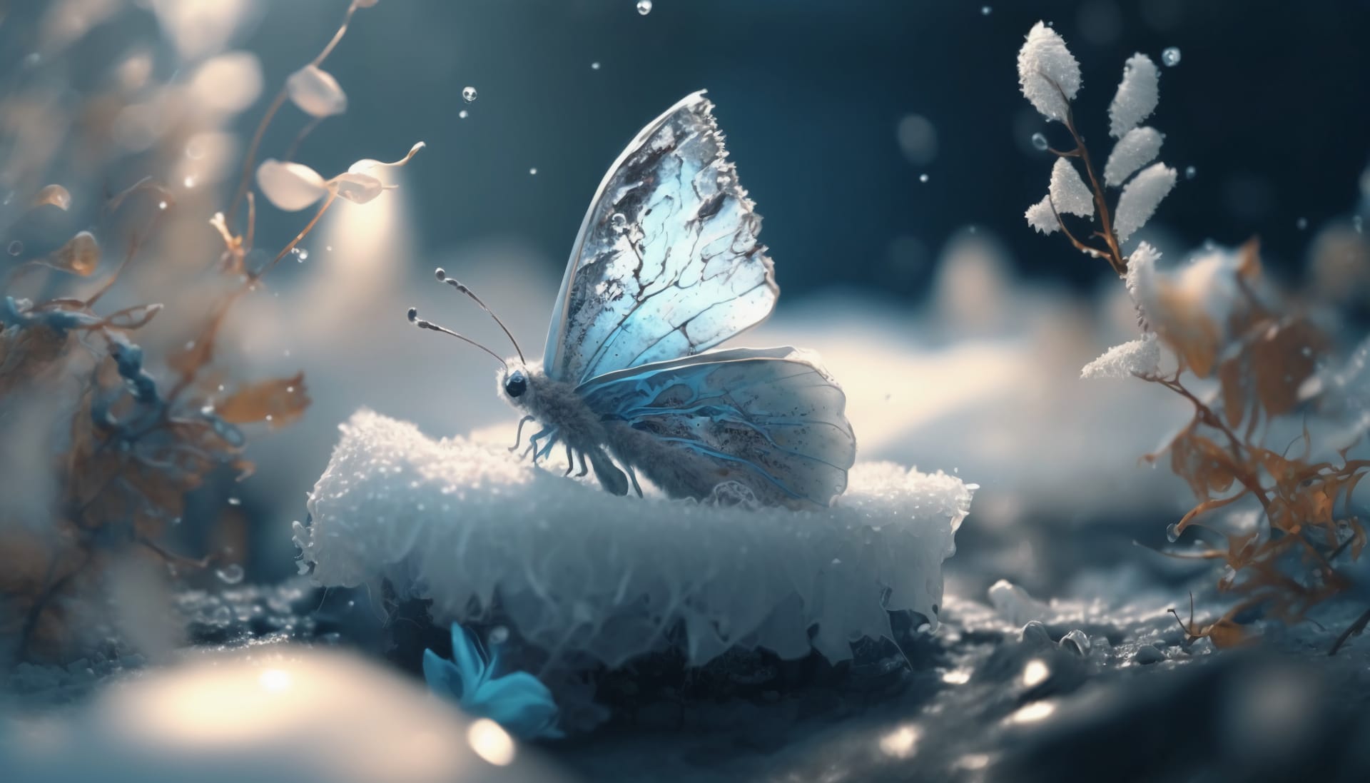 Ice snowa light blue ice butterfly falls fine image