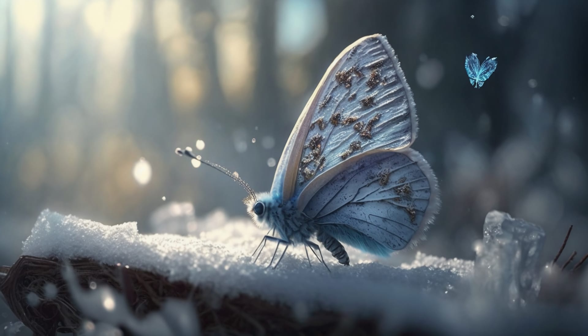 Ice snowa light blue ice butterfly falls fine picture